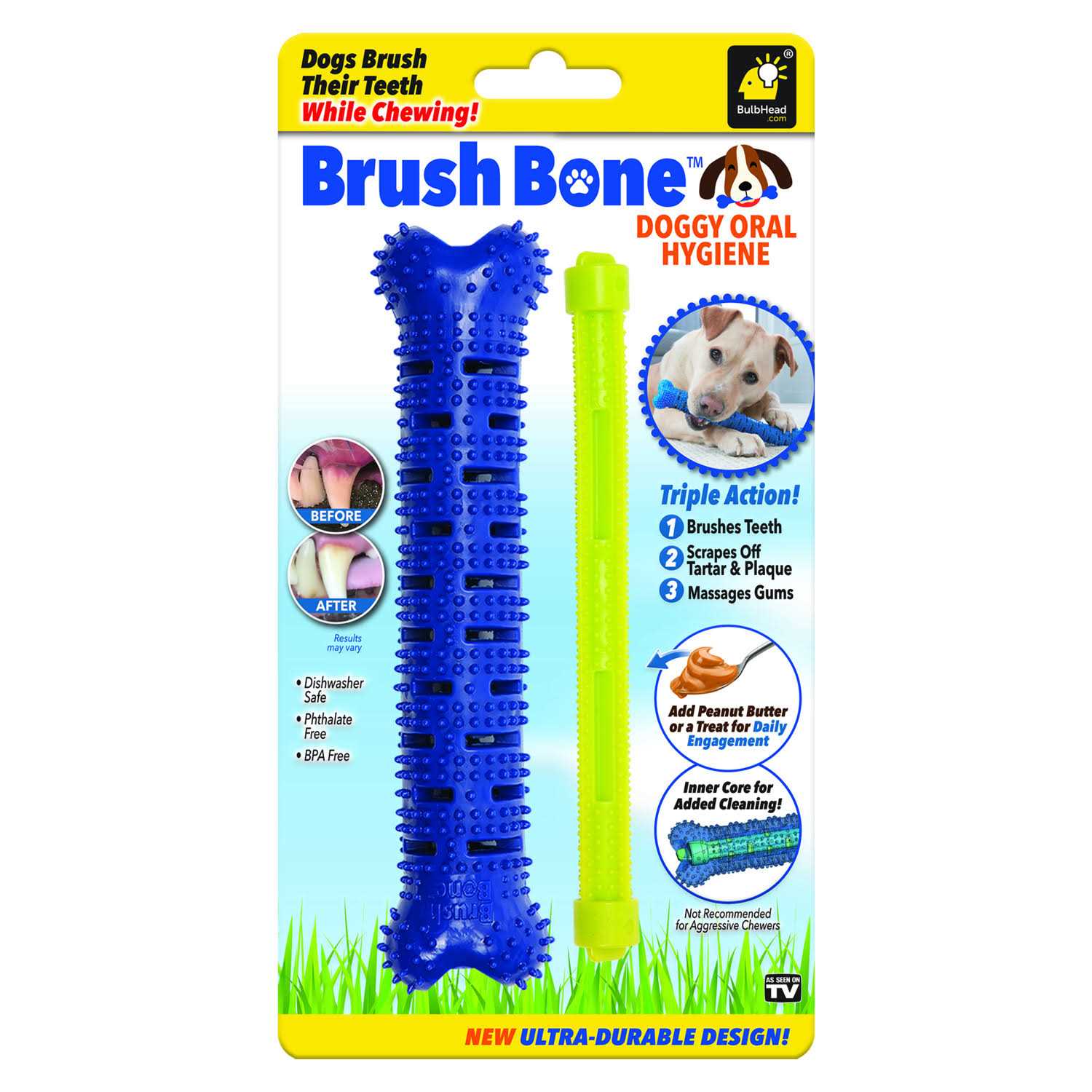 Bulbhead Brush Bone Dog Self Brushing Toothbrush 1 pk - Healthber