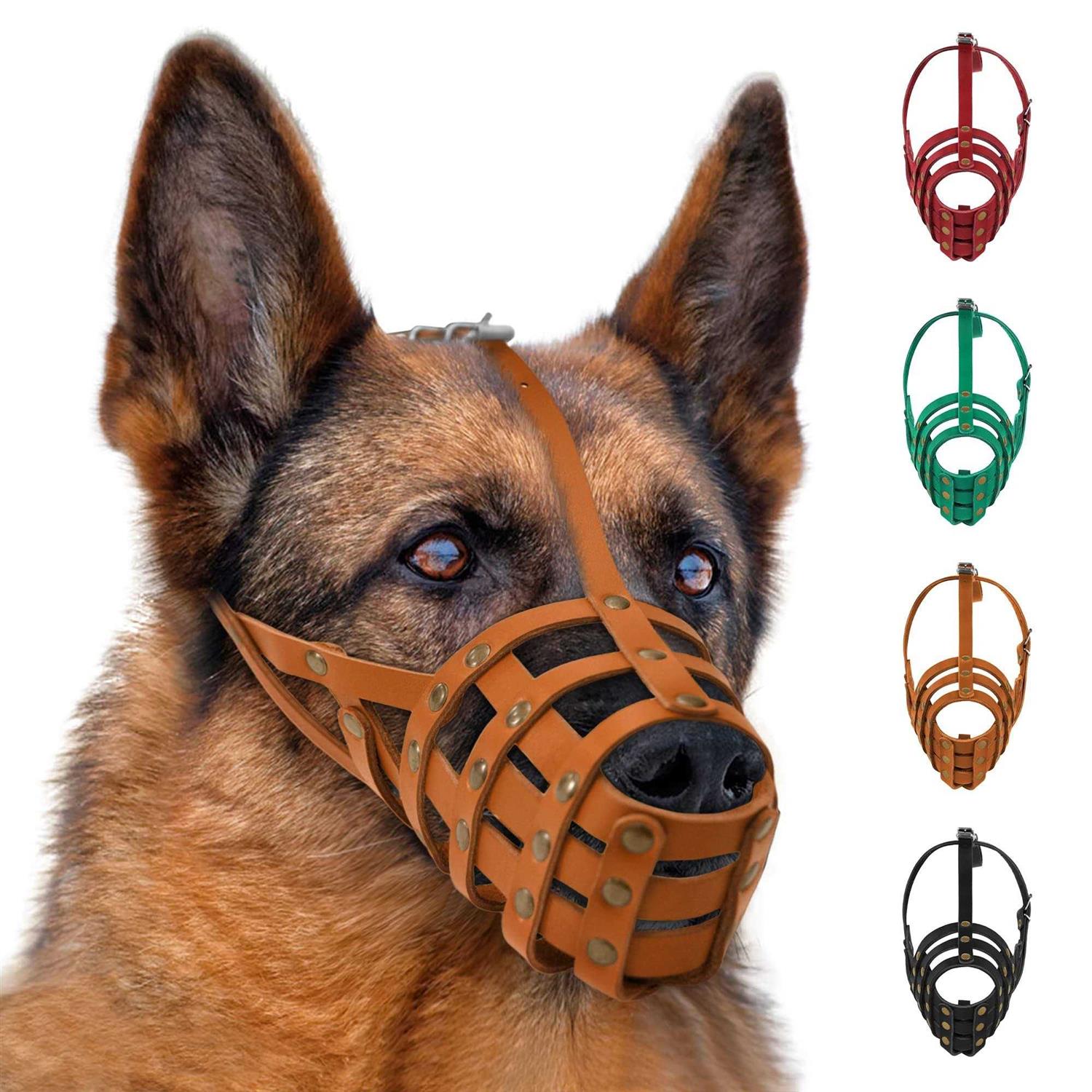 MUROM Leather Dog Muzzle German Shepherd Adjustable Breathable Doberman Dalmatian Setter Basket Medium Large Breeds Black Brown Red Gr - Healthber