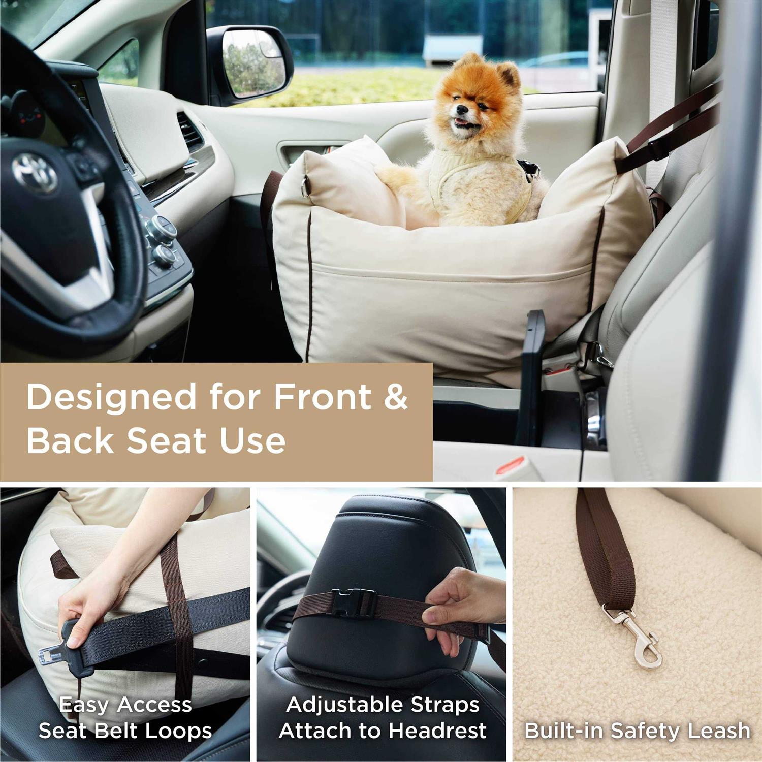 LE SURE Lesure Small Dog Car Seat for Small Dogs Waterproof Dog Booster Seat for Car with Storage Pockets, Clip-On Safety Leash and Thickened Memory Foam - Healthber