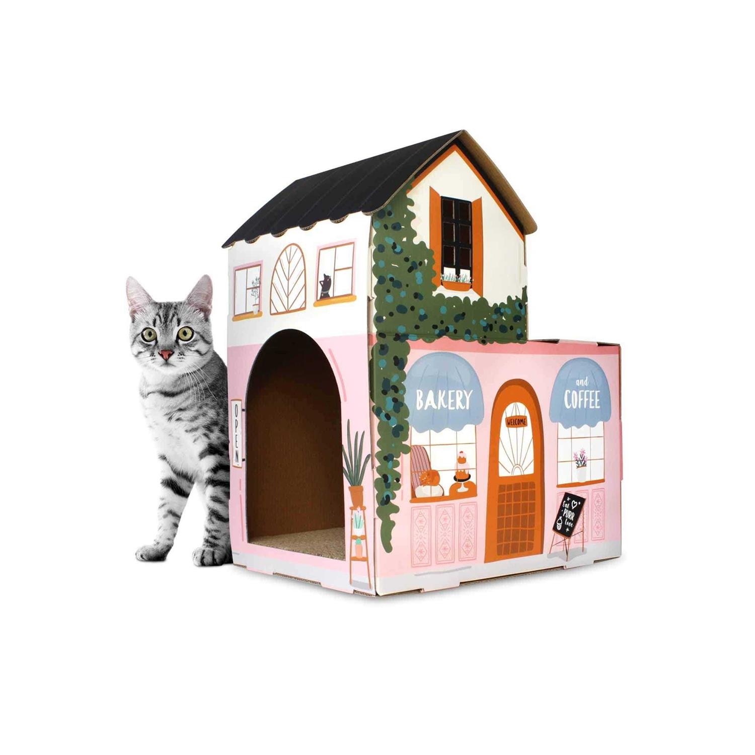 American Cat Club Cozy Cat Café House Cat Scratcher - Healthber