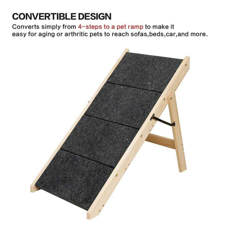 Mewang Wooden Dog Stairs/Steps Foldable 4 Levels Pet Stairs & Ramp Perfect for Beds and Cars - Healthber