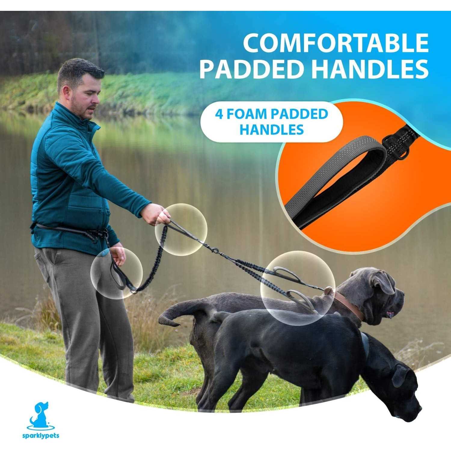SparklyPets Hands Free Double Dog Leash Dual Dog Leash for Medium and Large Dogs - Healthber
