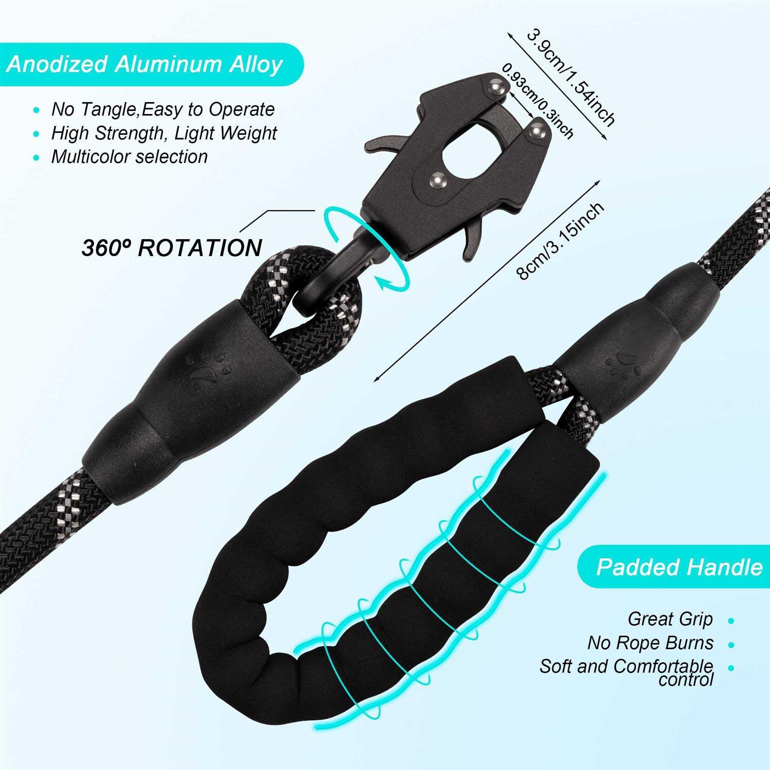 GEIT 2/4/5/6FT Dog Leash Heavy Duty Dog Rope Leash Reflective Nylon Pet Leash with Aluminum Quick Release/Locking Tactical Frog Clip for Small - Healthber
