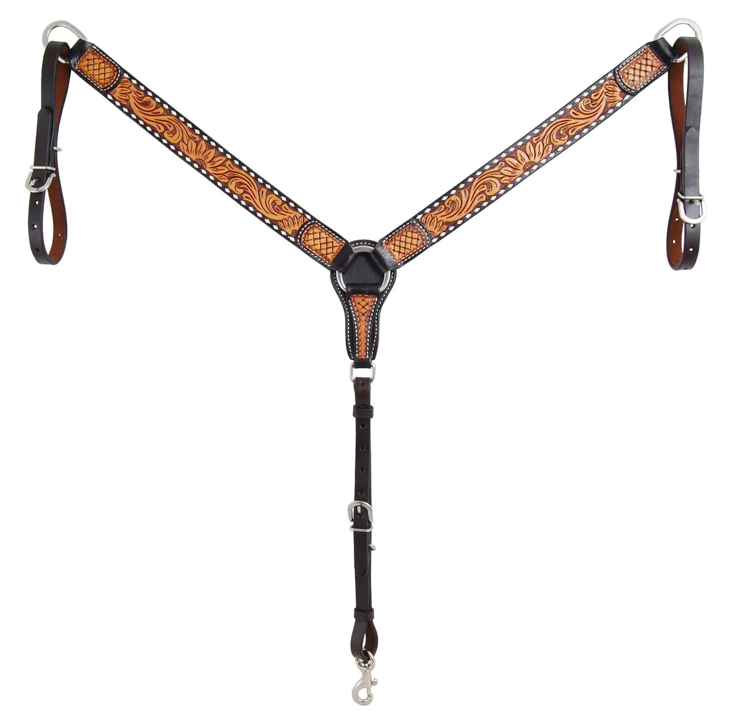 Rafter T Tooled Sunflower w/ Buckstitch Straight Breast Collar - Healthber