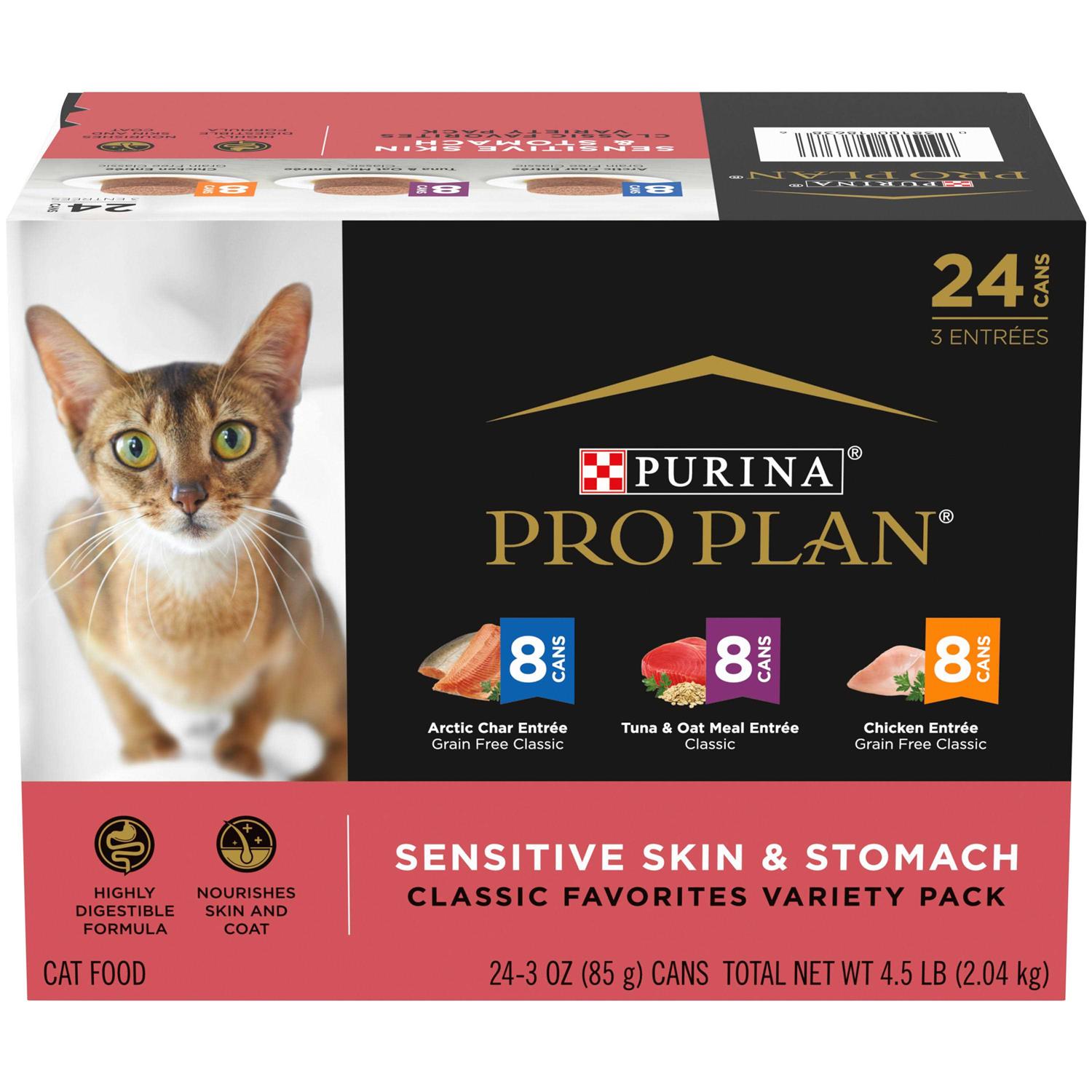 Purina Pro Plan Sensitive Skin and Stomach Wet Cat Food Variety Pack, Sensitive Skin and Stomach Entrees - Healthber
