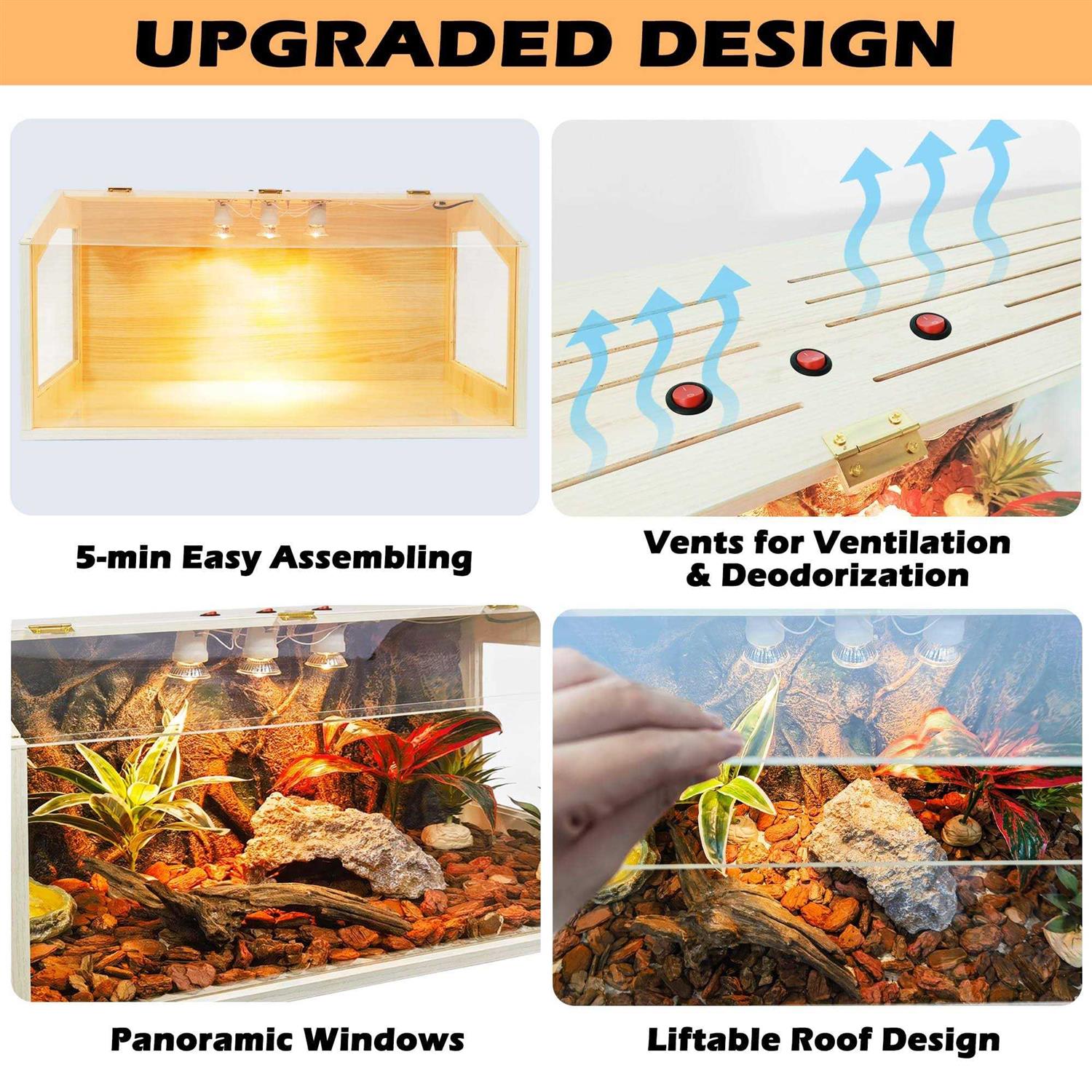 Prolee 21 Gallon to 68 Gallon Reptile Terrarium Tank Tank Bearded Dragon Tank with Roof Door - Healthber