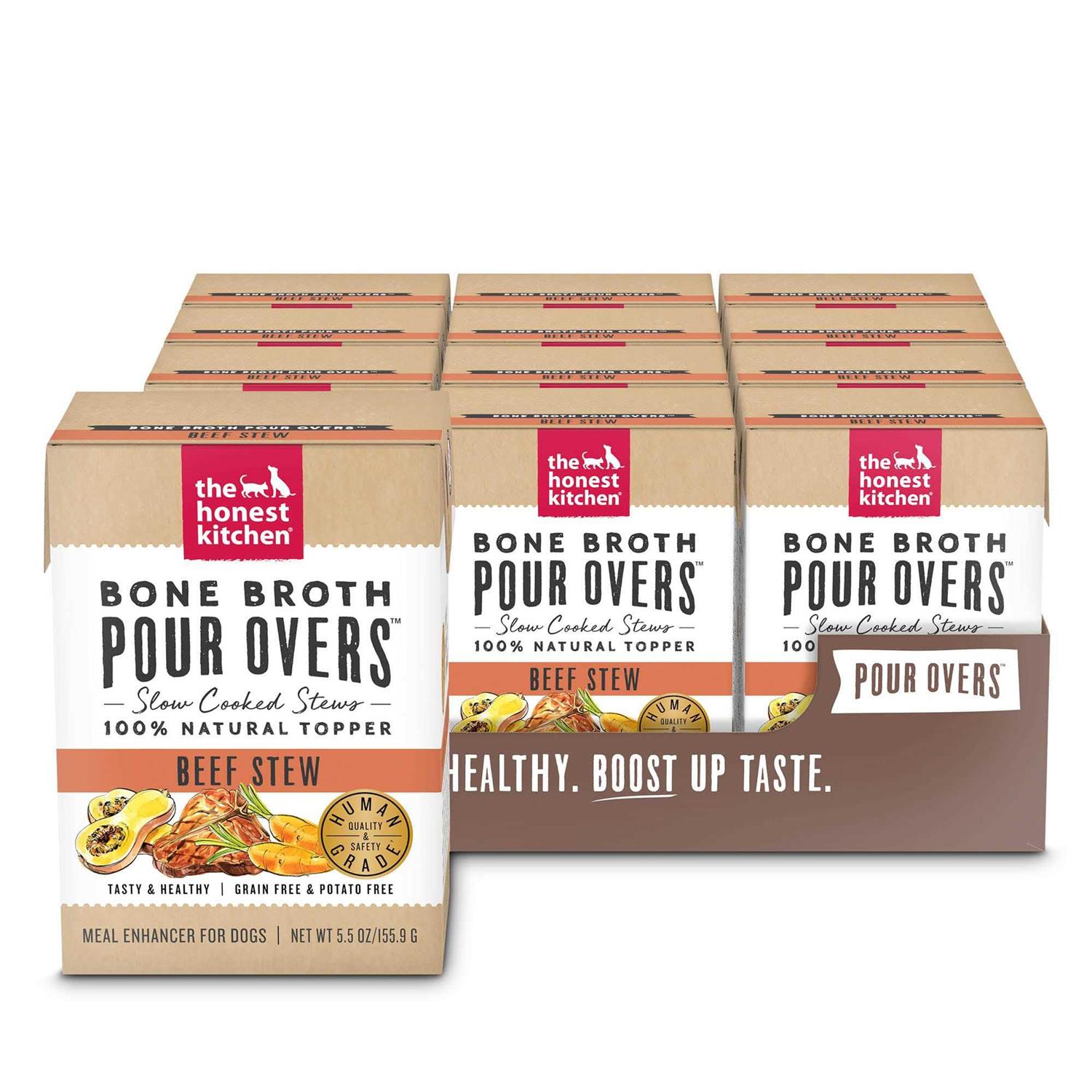 The Honest Kitchen Bone Broth POUR OVERS Beef Stew Wet Dog Food Topper, 5.5-oz, case of 12 - Healthber