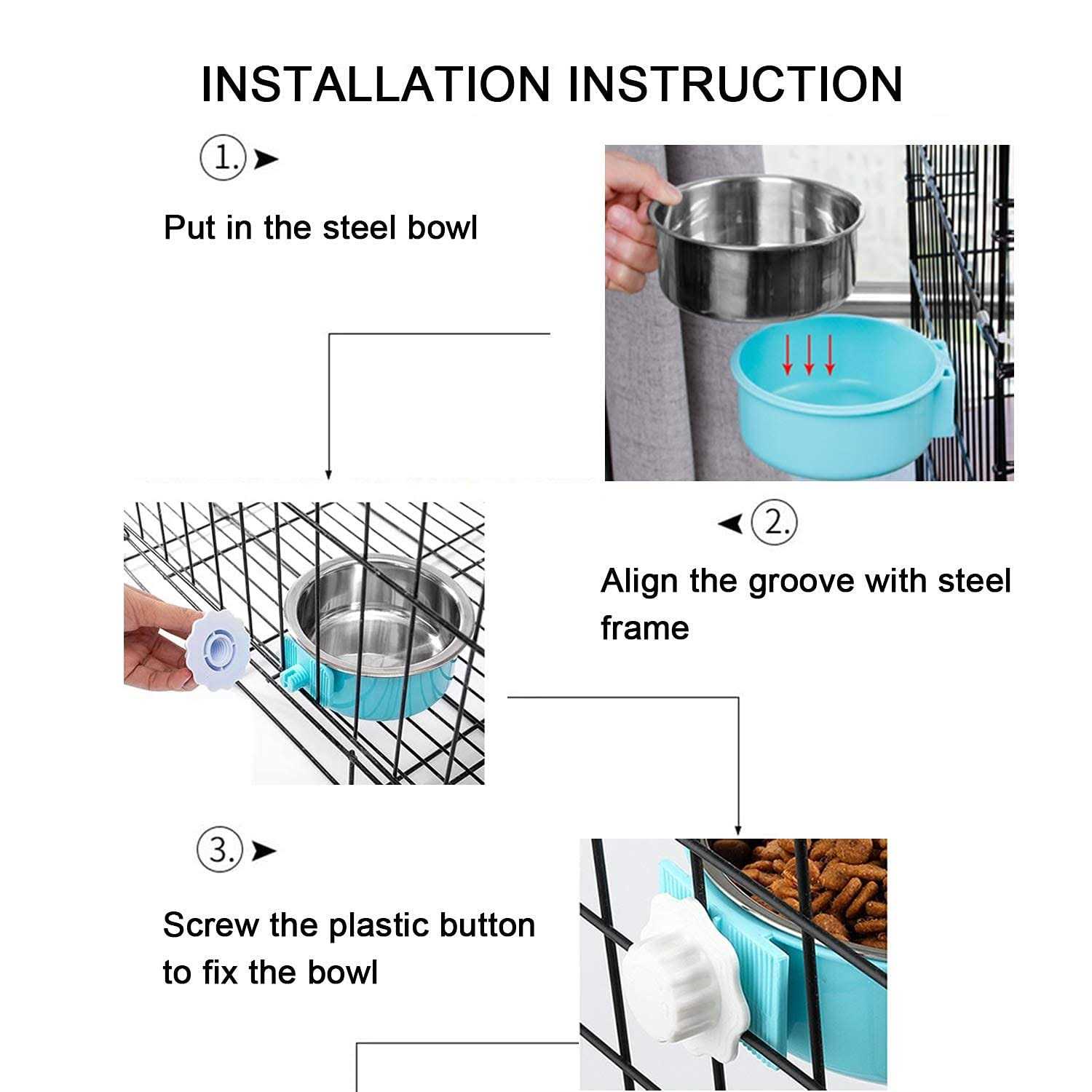 Hercocci Dog Crate Bowl, Removable Stainless Steel Pet Kennel Cage Hanging Food Bowls and Water Feeder Coop Cup Prevent Overflow for Puppy - Healthber