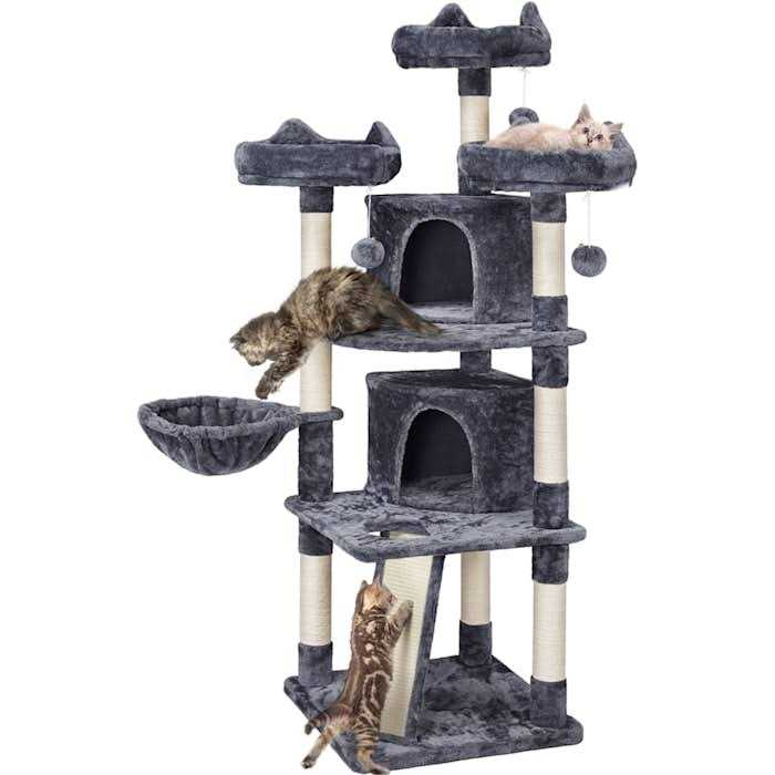 Topeakmart Dark Gray Large Plush Cat Tree with 3 Perches - Healthber