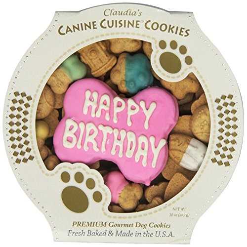 Claudia’s Canine Bakery Happy Birthday Peanut Butter Cookie Dog Treats, 11-oz tub, Pink - Healthber