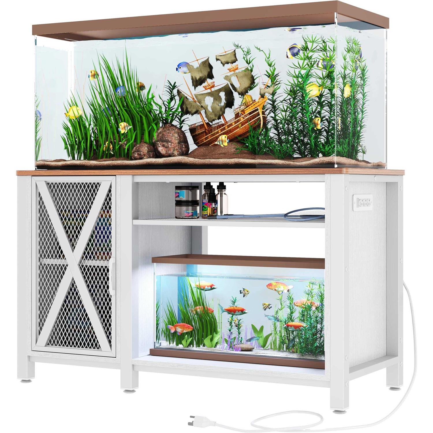 DWVO Heavy Duty Metal Aquarium Stand with Power Outlets Cabinet for Fish Tank Accessories Storage - Healthber