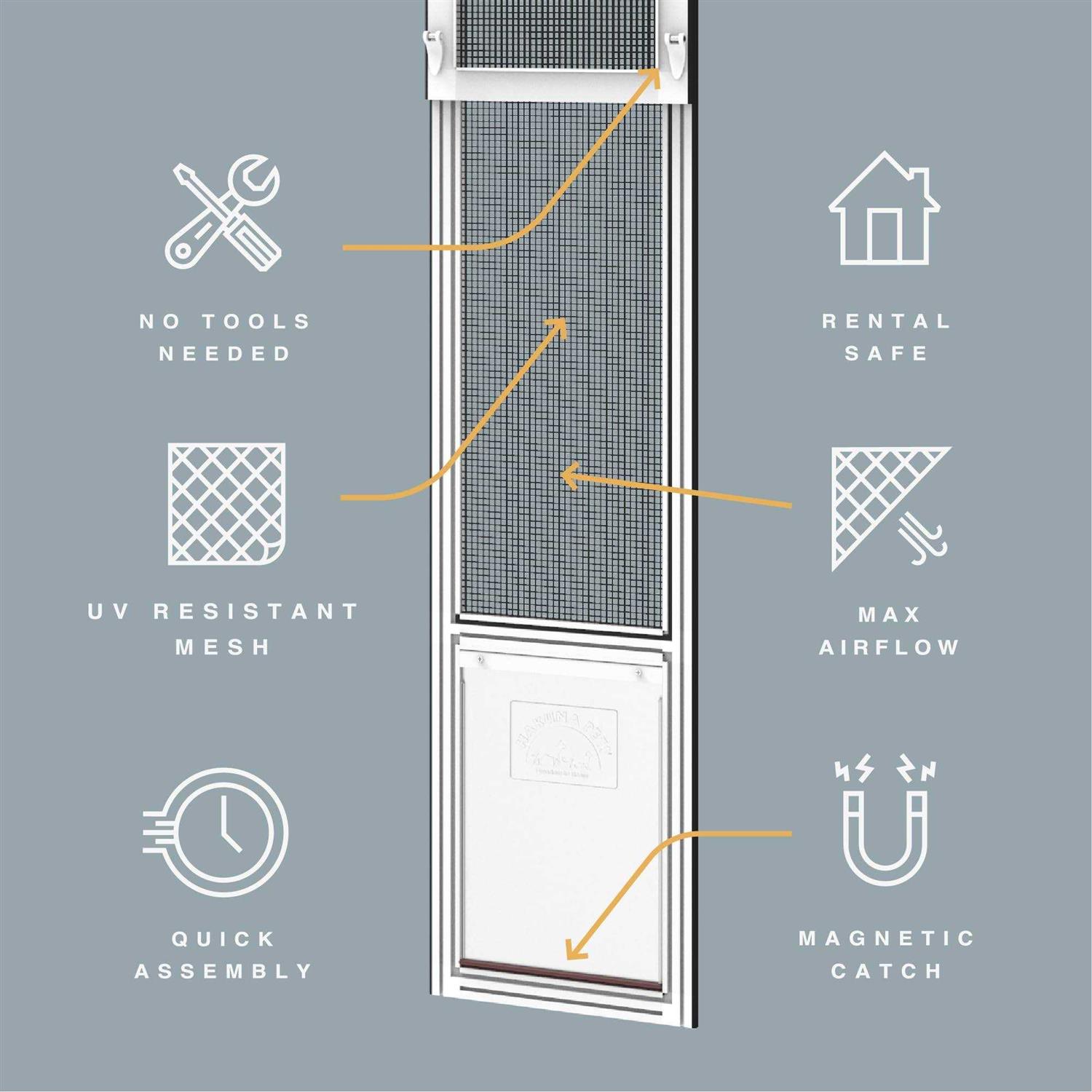 Hakuna Pets Patio Pet Door Screen Insert Panel for Sliding Doors Fits Door Track Min Ht Max Ht 84.25 - Healthber