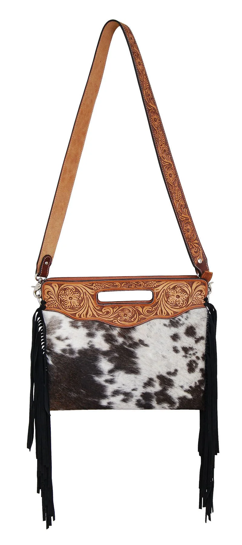 Rafter T Cowhide & Fringe Clutch Crossbody - Healthber