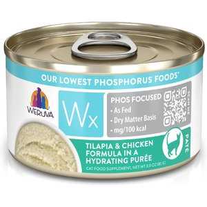 Wx Phos Focused Foods Tilapia & Chicken Formula in a Hydrating Puree Wet Cat Food, 3 oz., Case of 12 - Healthber
