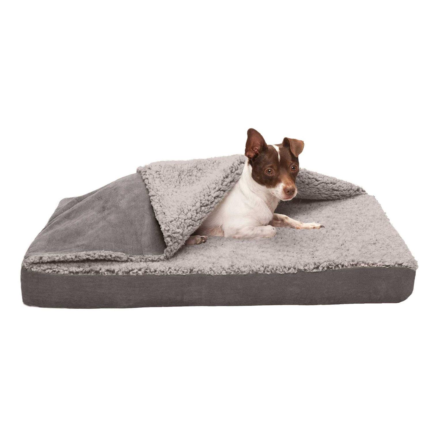 FurHaven Berber & Suede Blanket Top Top Dog Bed - Healthber