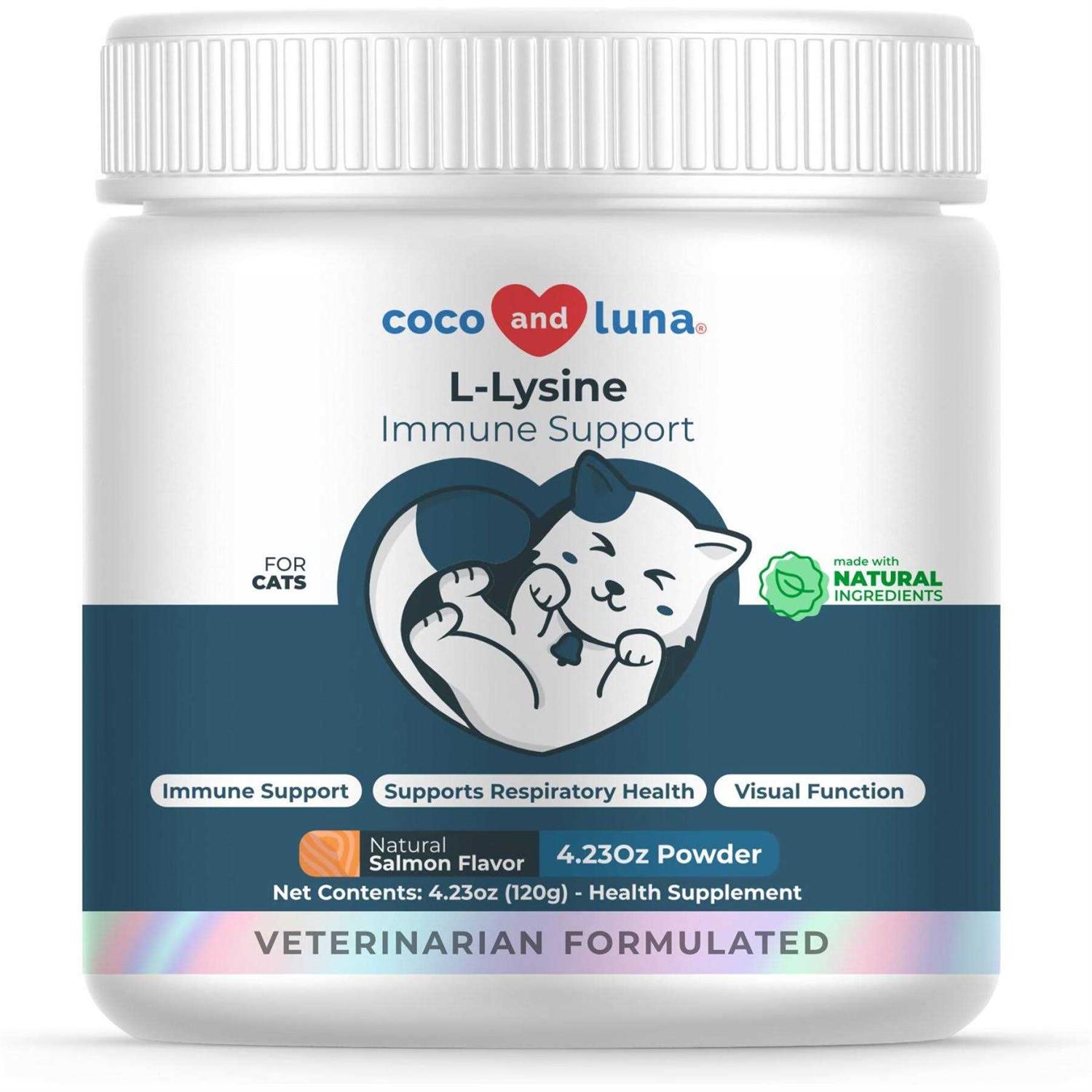 Coco and Luna L-Lysine Immune Support Salmon Flavor Powder Cat Supplement - Healthber