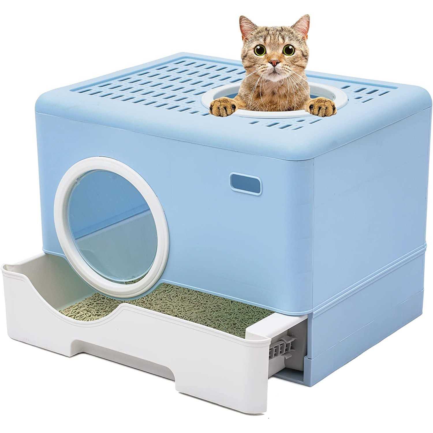 Dextrus Large Enclosed Cat Litter Box with Lid Cover&Litter Scoop,Front Entry Top Exit Door,Odorless Enclosed Design with Drawer, and Easy Cleaning - Healthber