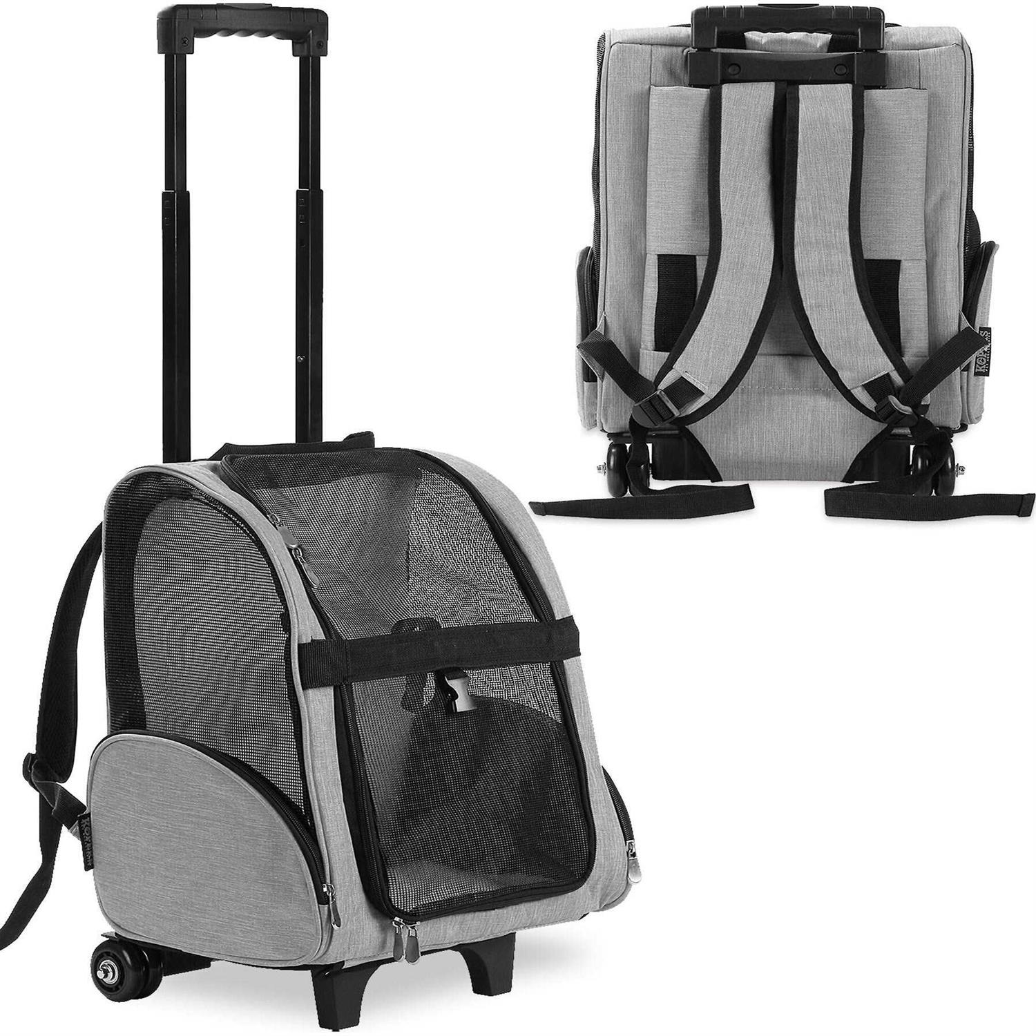Kopeks Deluxe Backpack Pet Travel Carrier with Double Wheels - Healthber
