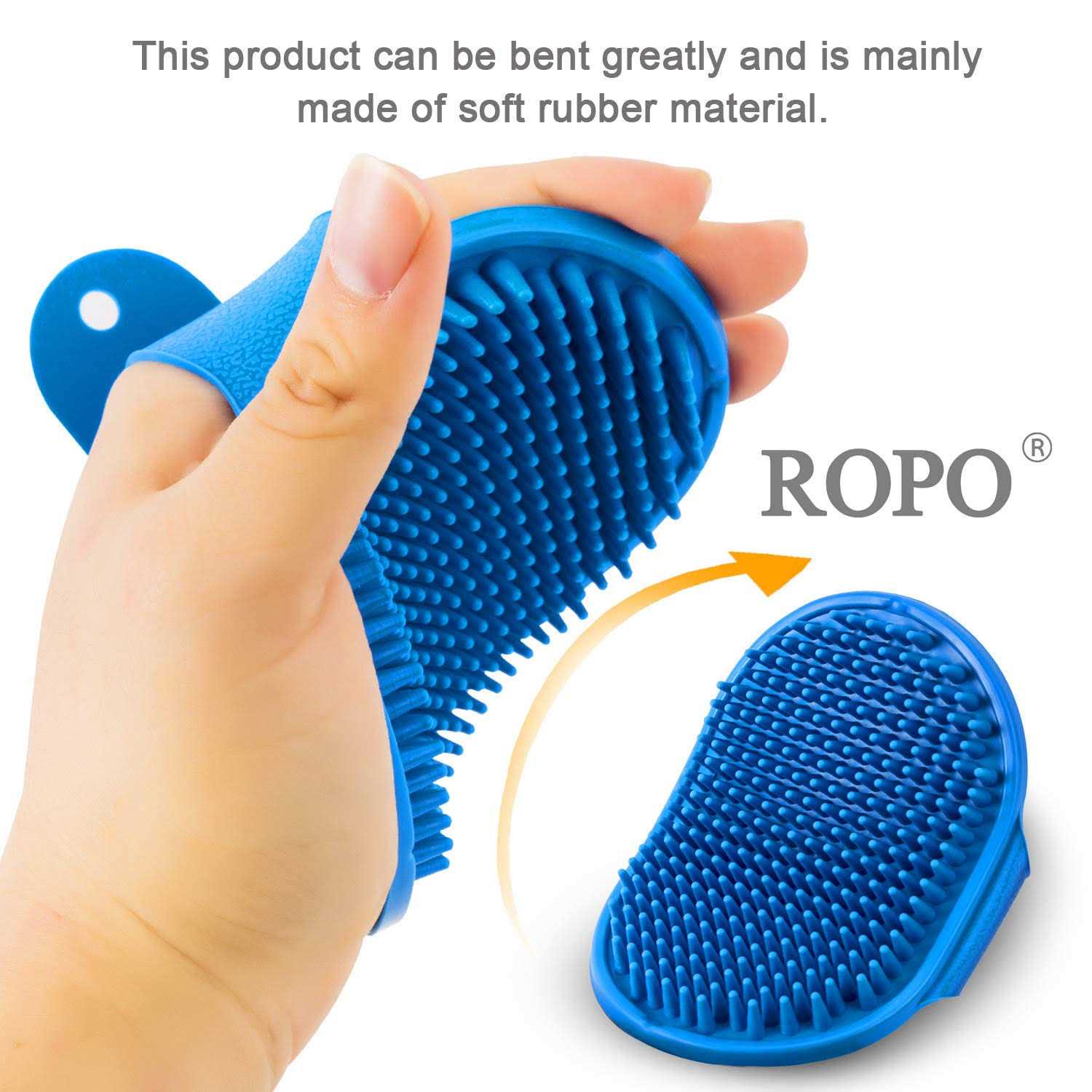 ROPO Dog Grooming Brush, Pet Shampoo Bath Brush Soothing Massage Rubber Comb with Adjustable Ring Handle for Long Short Haired Dogs and Cats 2pcs - Healthber