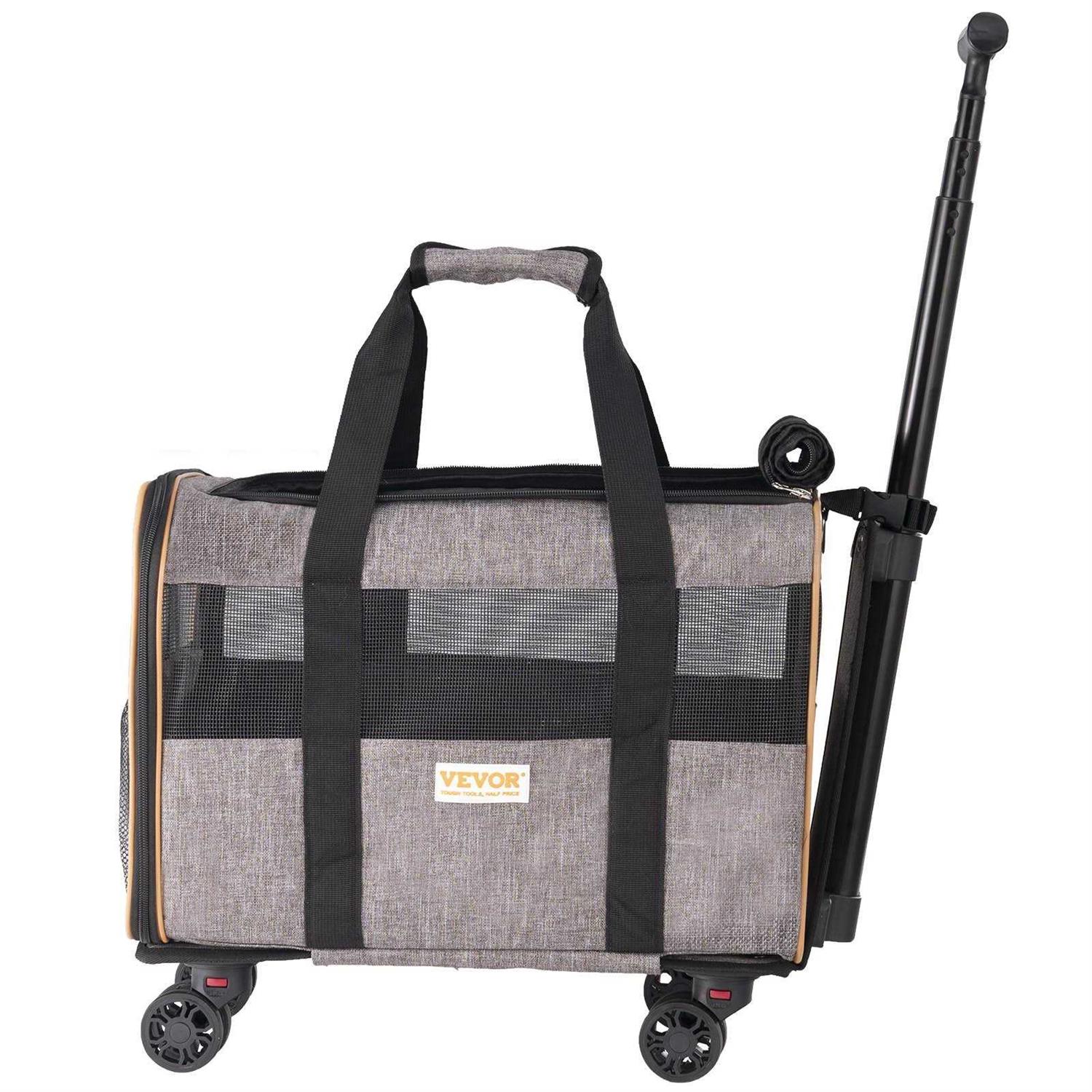 VEVOR Cat Carrier with Wheels, Airline Approved Rolling Pet Carrier with Telescopic Handle and Shoulder Strap - Healthber