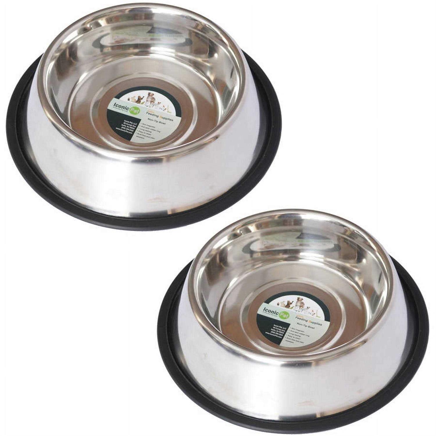 Iconic Pet 2 pack Stainless Steel Non-Skid Pet Bowl For Dog Or Cat - Healthber