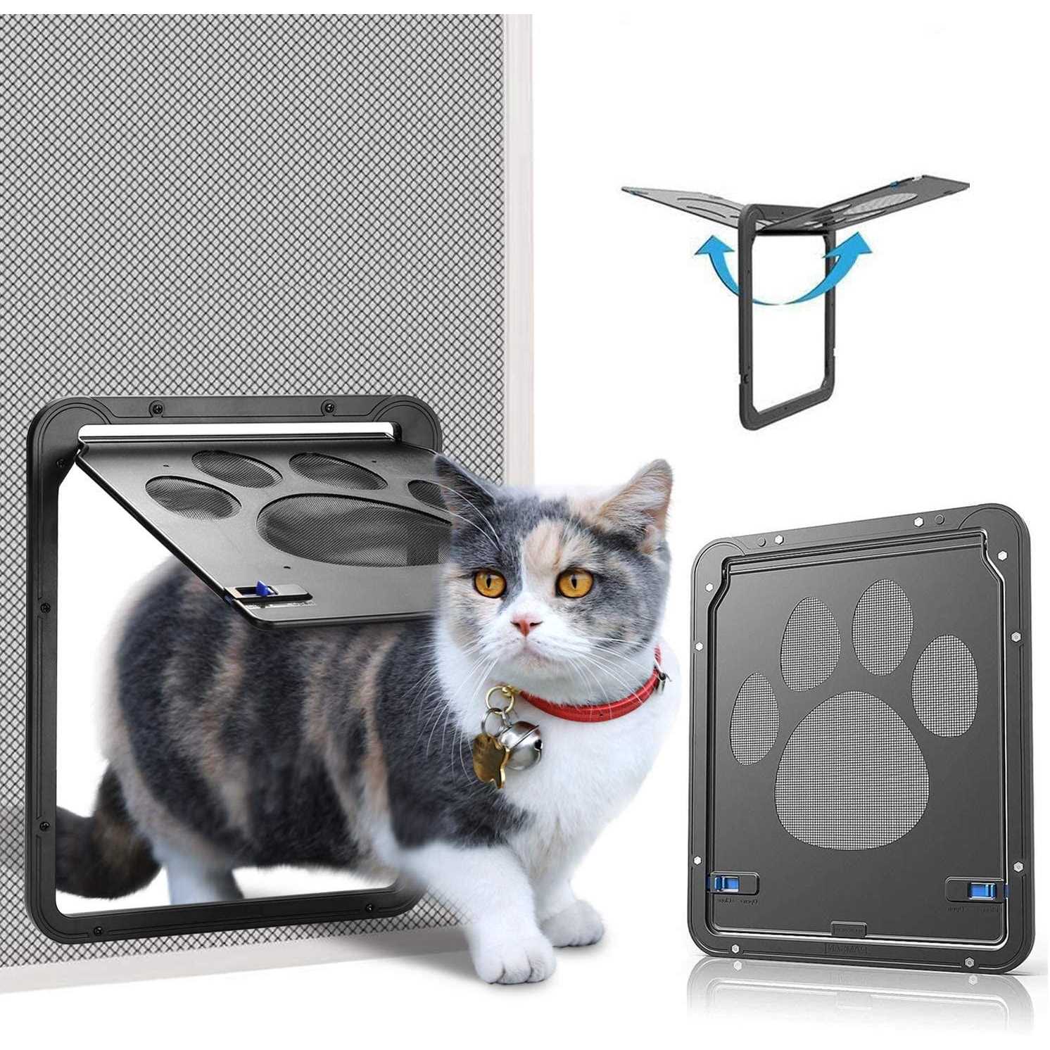 Ownpets Pet Screen Door,Inside Door 8x10x0.4 inch,Lockable Magnetic Flap Screen Automatic Lockable Black Door for Puppy Dog and Cat Door - Healthber