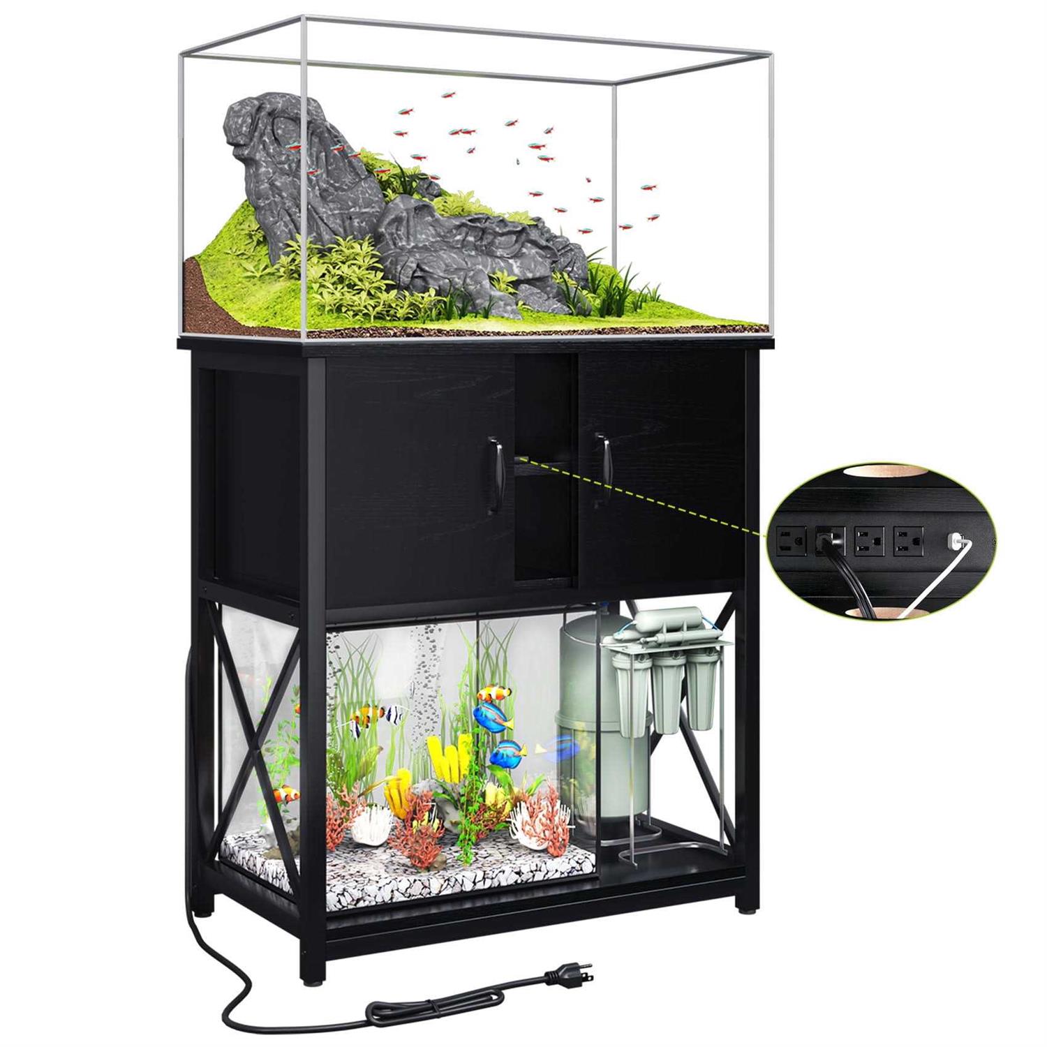 Tc-homeny 10-29 Gallon Aquarium/Fish Tank Stand 2 layers with Cabinet and Charging Station/Power Outlets - Healthber