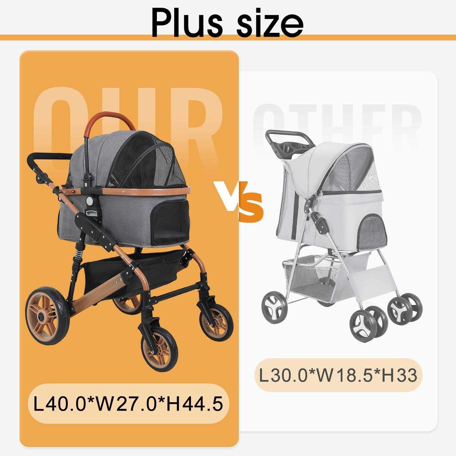 BestPet Pet Stroller Premium 3-in-1 Multifunction 4 Wheels Dog Cat Stroller for Large Medium Dogs Cats Aluminium Frame Folding Lightweight Travel - Healthber