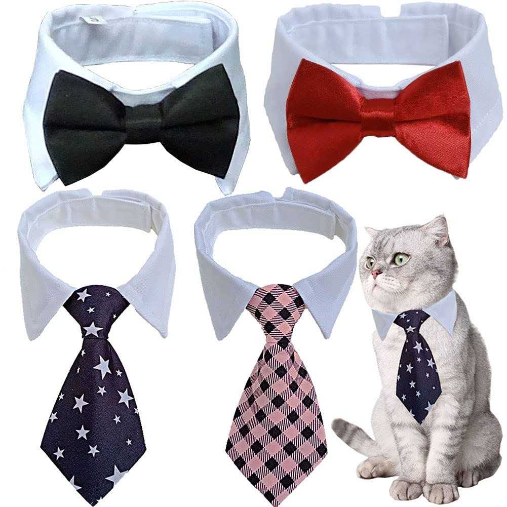 4 Pieces Pets Dog Cat Bowtie Pet Costume Adjustable Formal Necktie Collar for Cats Small Dogs Puppy Grooming Accessories - Healthber