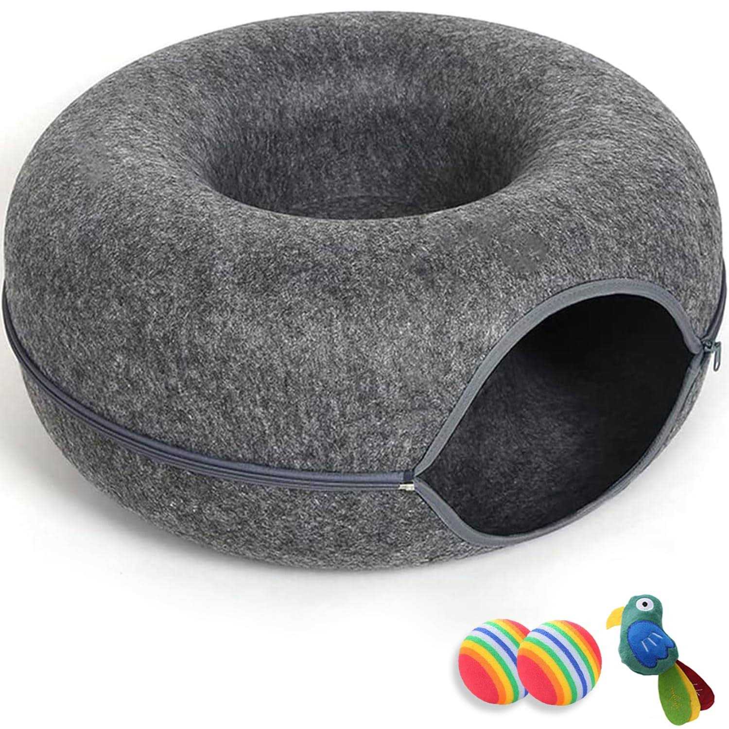 Cat Cave for Indoor Cats Large Cat Donut Cat Tunnel Bed Peekaboo Cat Cave with 3 Toys - Healthber