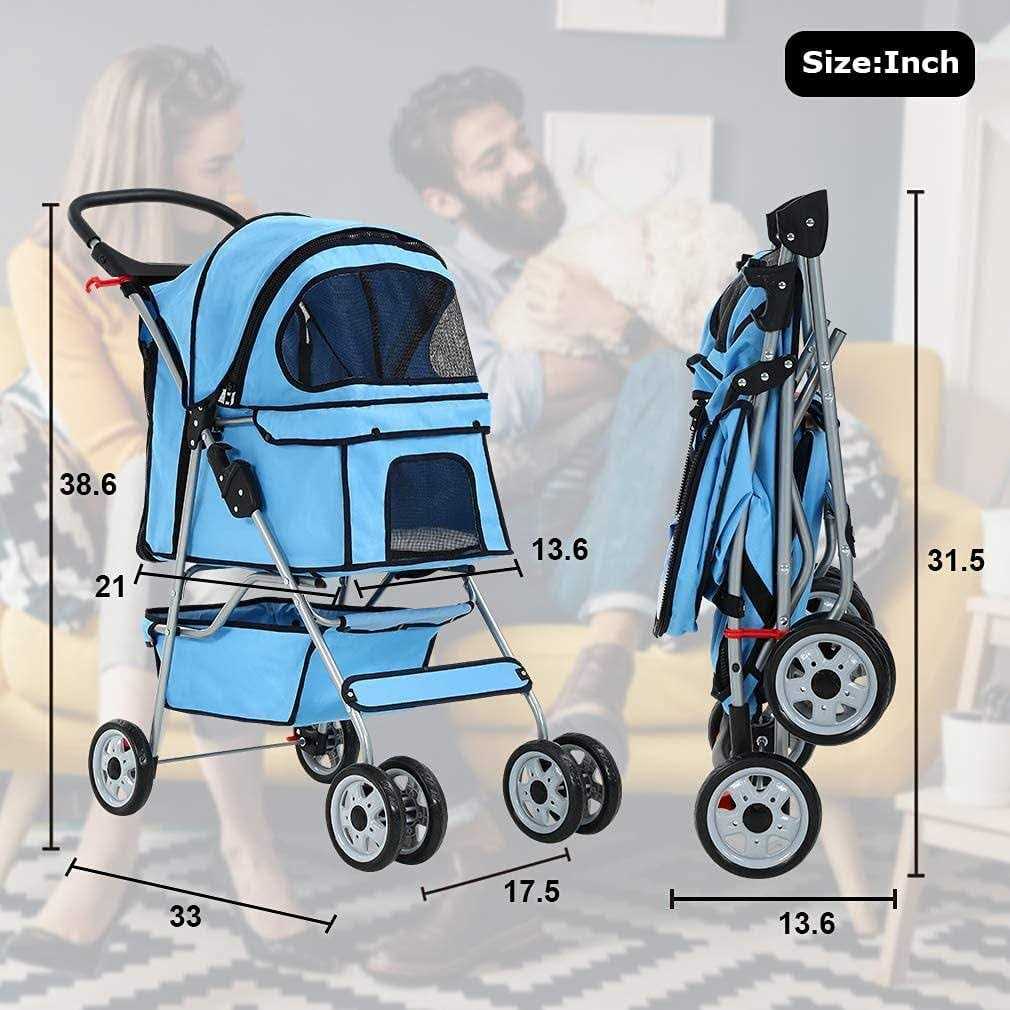BestPet Pet Stroller Cat Dog Cage Stroller Travel Folding Carrier - Healthber