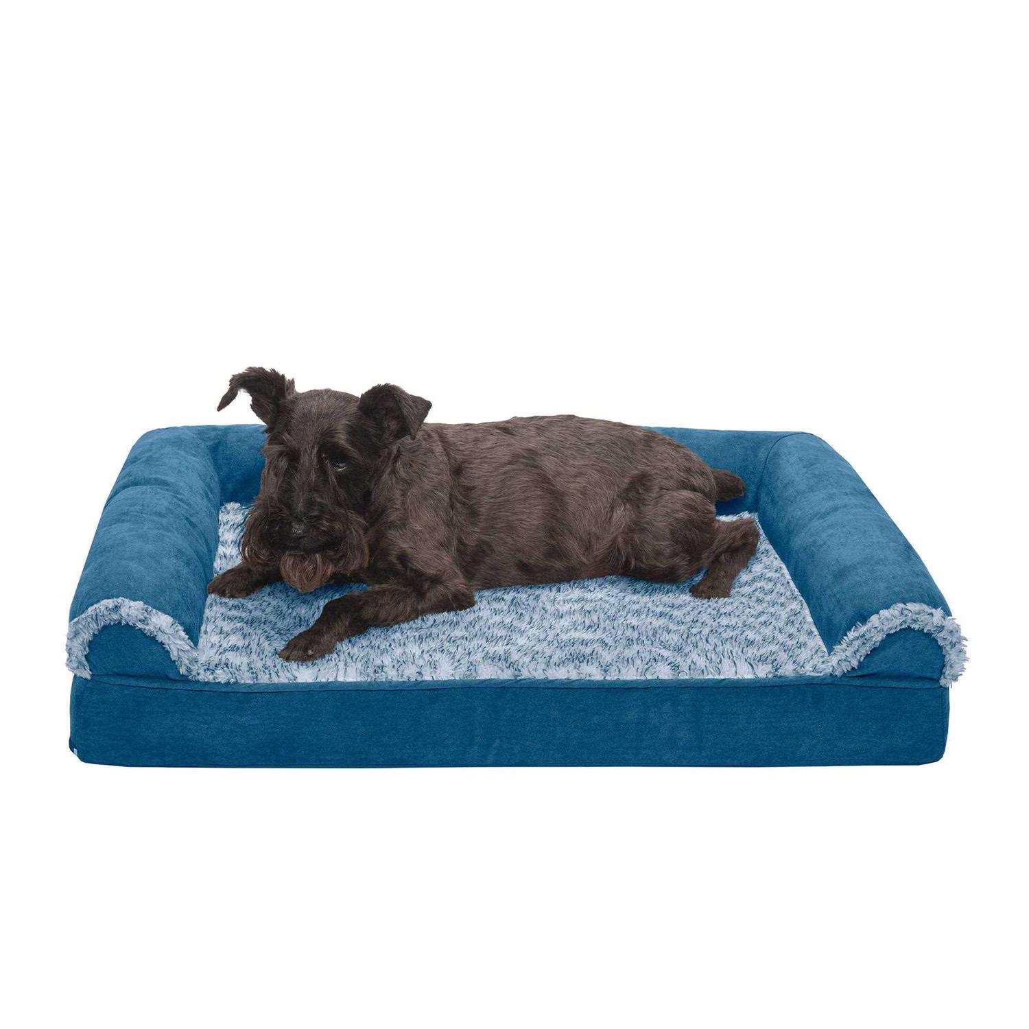 FurHaven Two-Tone Faux Fur Suede Orthopedic Sofa Dog Bed - Healthber