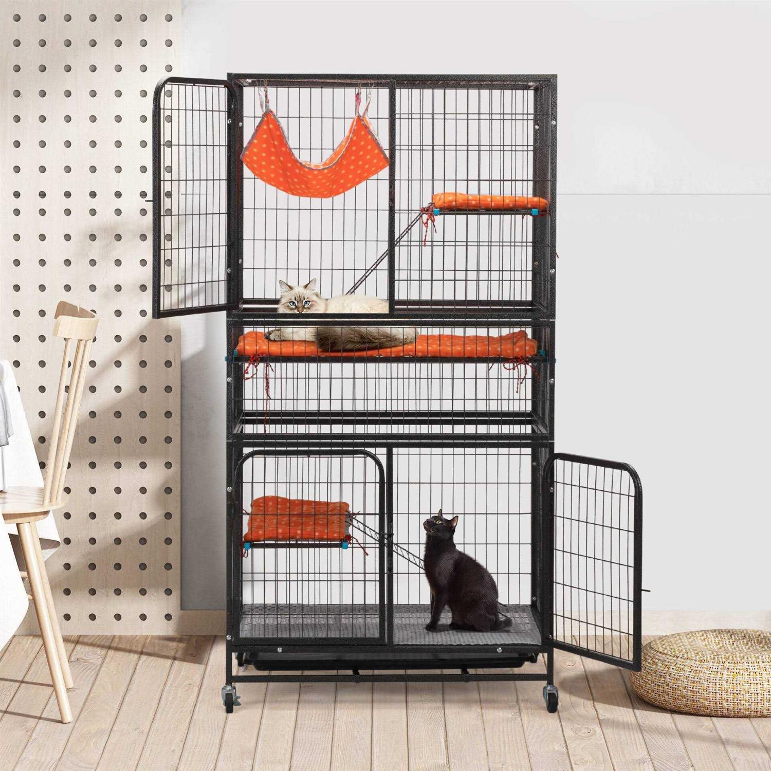 Coziwow 4-Tier Wire Cat Cage Pet Enclosure with Removable Wheels - Healthber