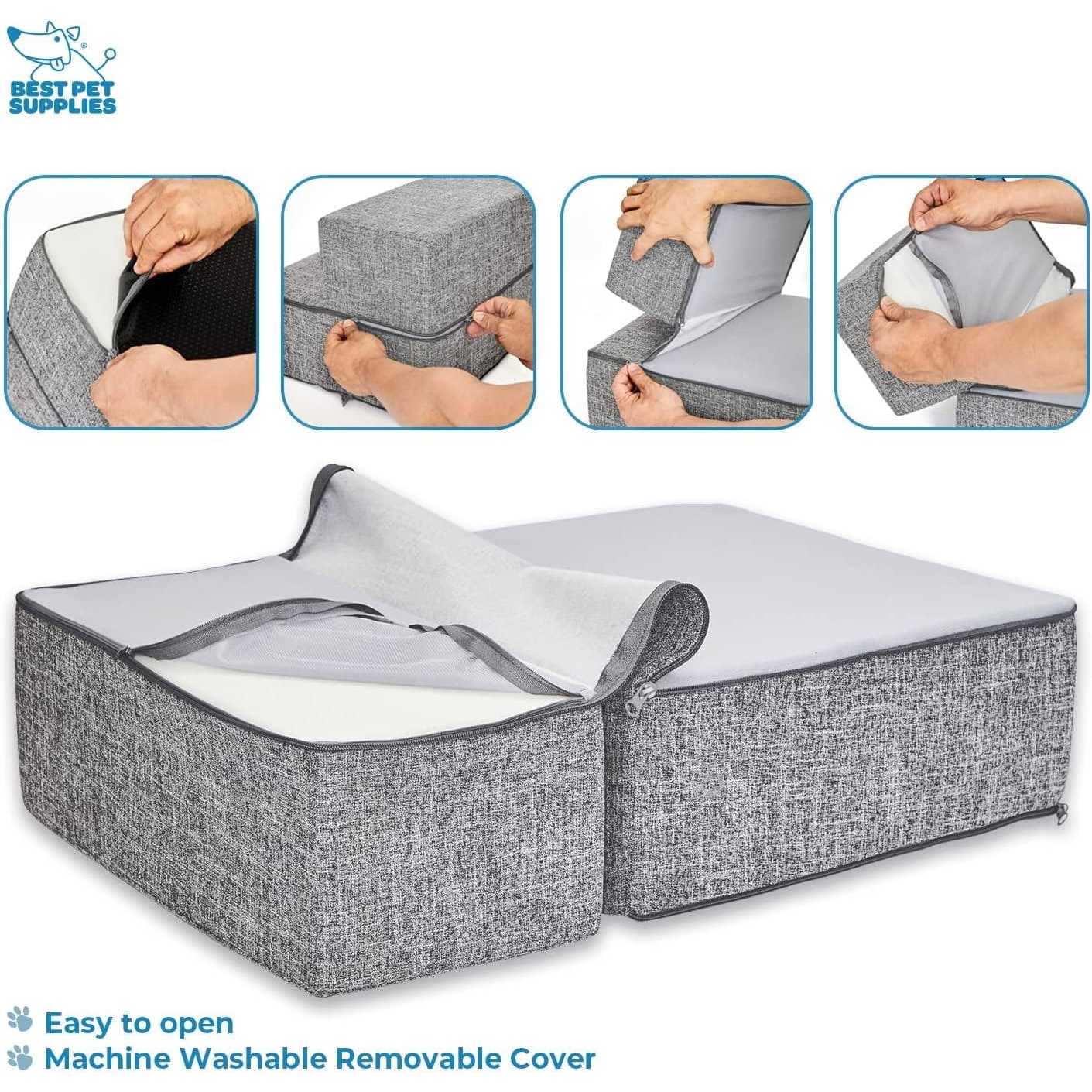 Foldable Pet Steps/Stairs with CertiPUR-US Certified Foam by Best Pet Supplies - Healthber