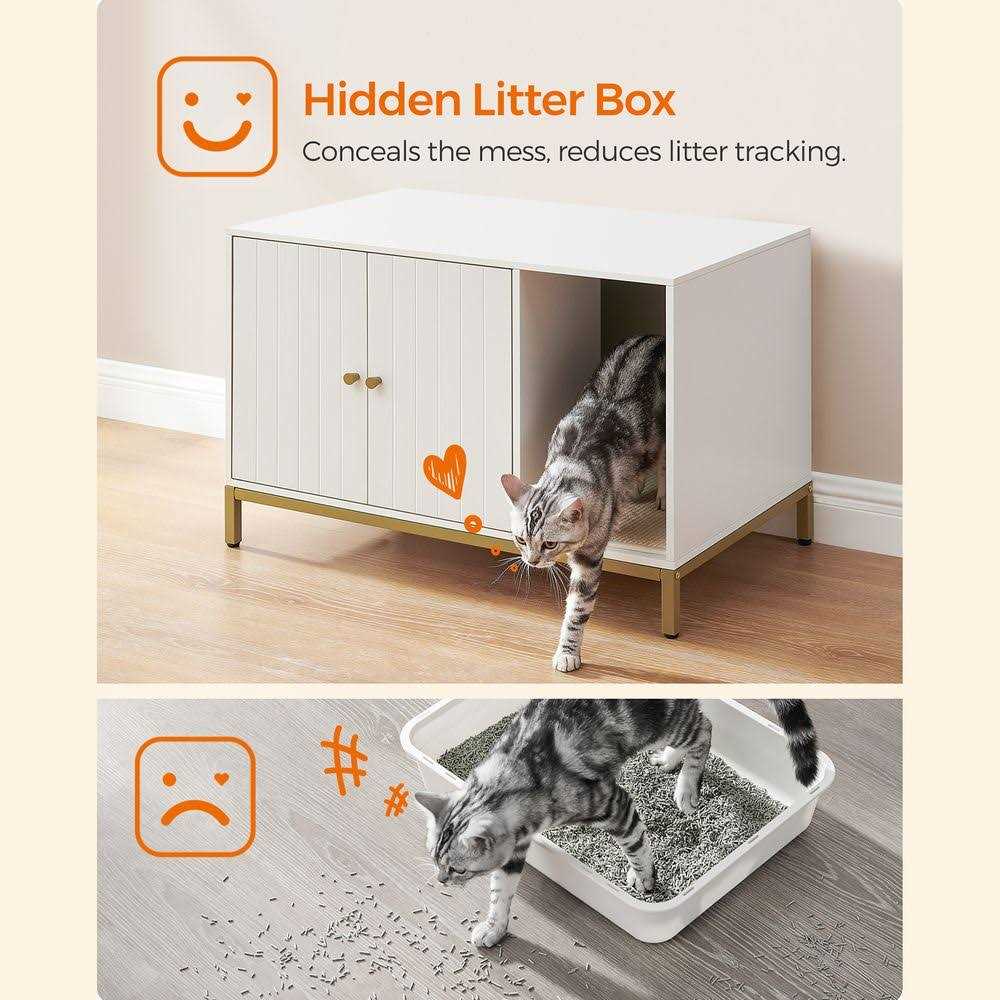 Feandrea Litter Box Enclosure Modern Cat Litter Box Furniture Hidden with Scratching Mat - Healthber