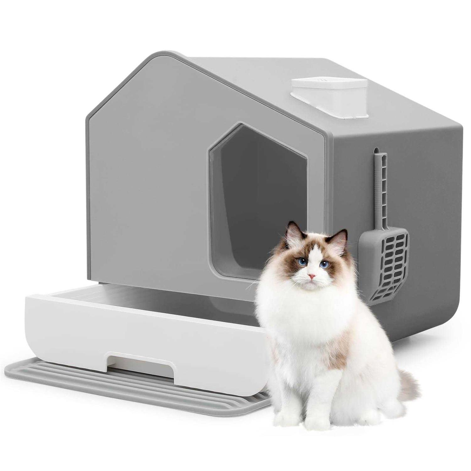 Monibloom Hooded Litter Box Fully Enclosed Splash-Proof Cat Litterbox with Litter Catcher Mat - Healthber