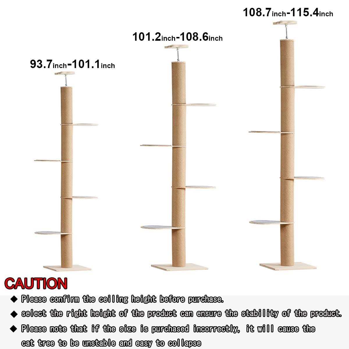 Catforest Floor-to-Ceiling Cat Tree Cat Climbing Tower with Natural Sisal Rope Scratching Post - Healthber