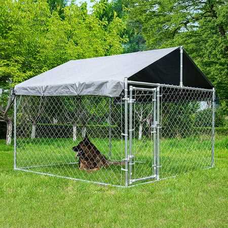 Hittite Large Outdoor Dog Kennel with Waterproof UV-Resistant Cover and Secure Lock, Size: 6.76’Large x 6.76’W x 5.64’H, Silver - Healthber