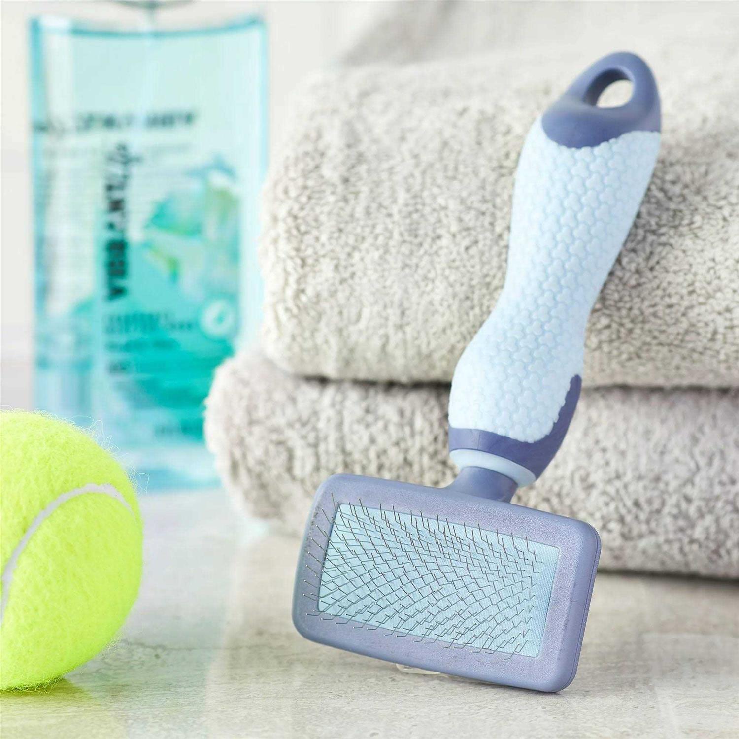 Vibrant Life Plastic Dog Slicker Grooming Brush with a TPR Grip - Healthber