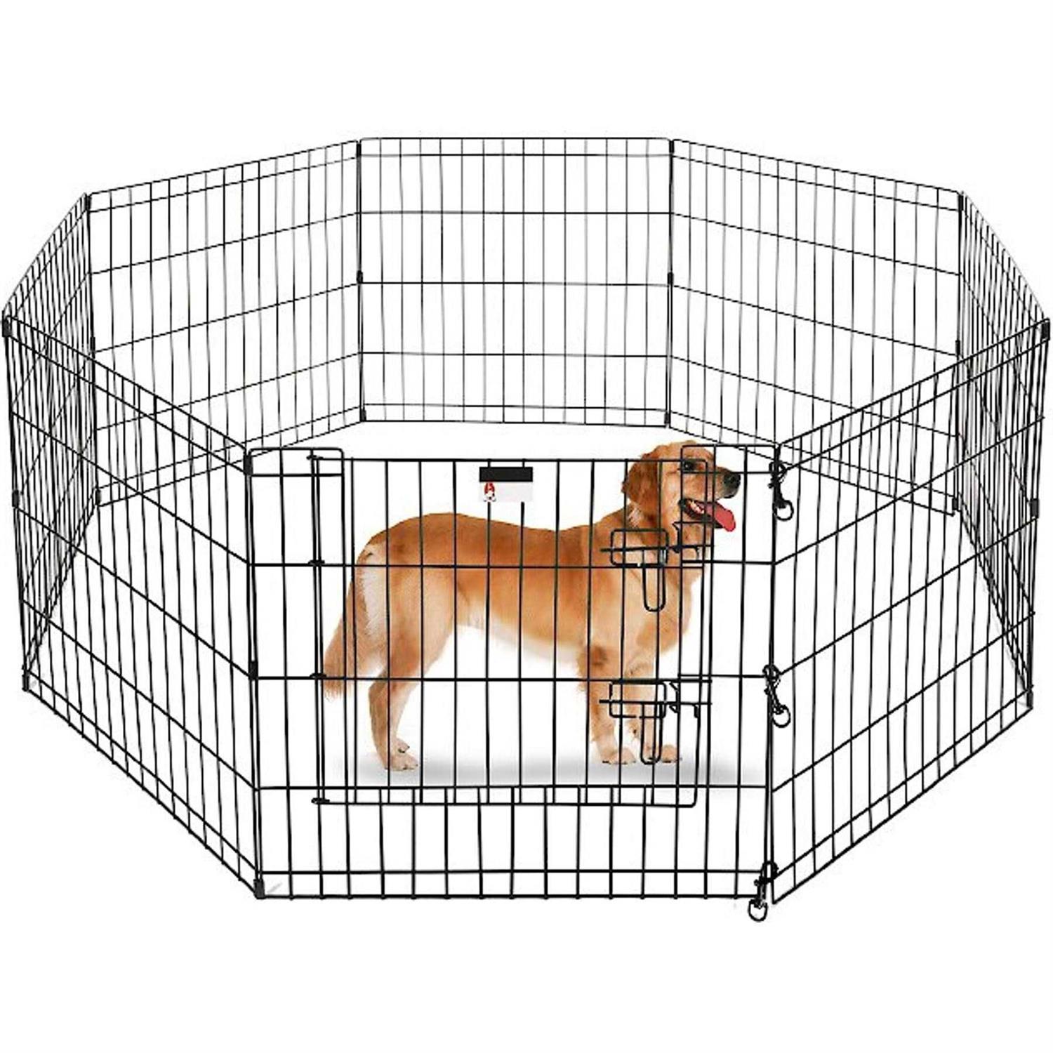 Pet Adobe 8 Panel Folding Metal Playpen with Door - Healthber