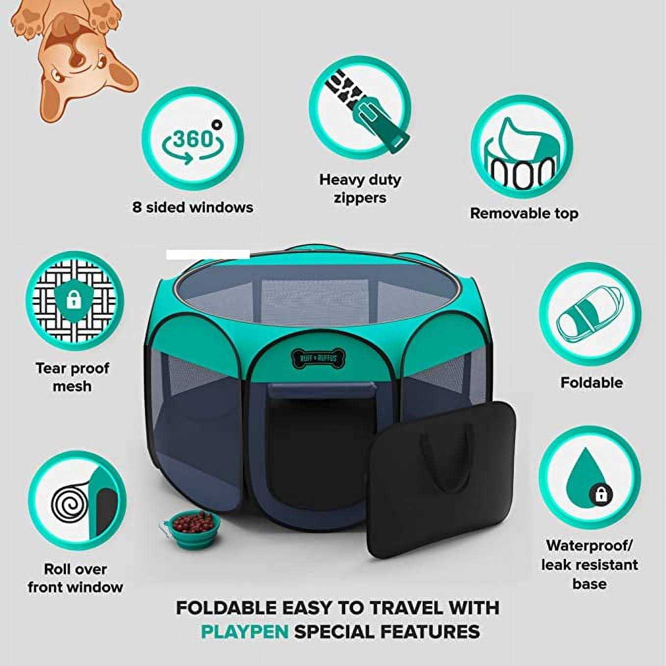 Ruff ‘n Ruffus Porle Foldable Pet Playpen + Free Carrying Case + Free Travel Bowl - Healthber