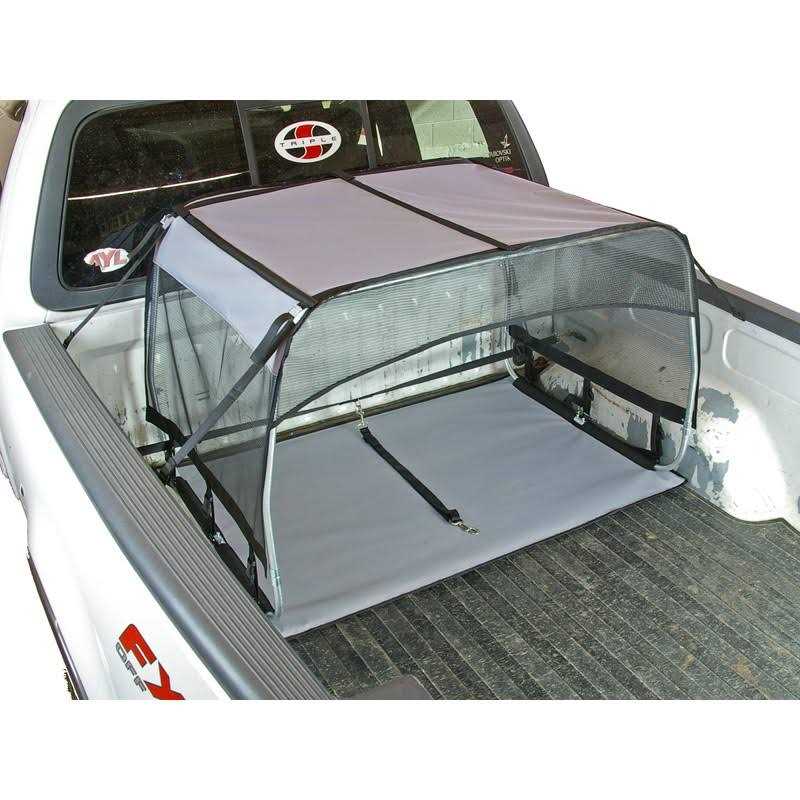 Bushwhacker K9 Canopy w/Pad and Tether for Truck Bed Dog Shade Shelter Kennel Hound Hut Tent Leash Pup Restraint Carrier Lead Barrier Vehicle Crate - Healthber