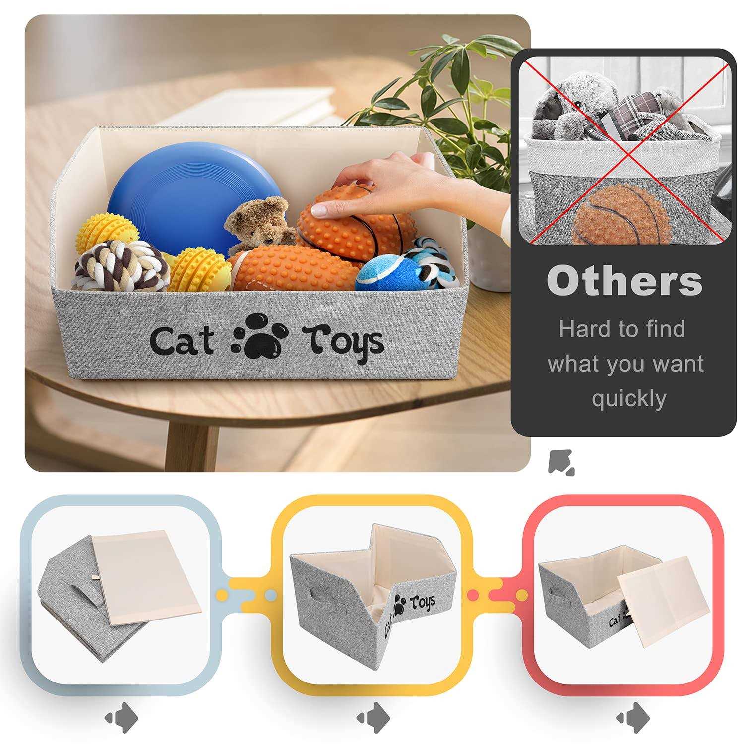 LOVSTORAGE Large Cat Toy Box Cat Toy Storage Basket 2X Thicker Foldable Sturdy Pet Toy Storage Bin Bed for Organizing Pet Toys Treats Clothes and - Healthber