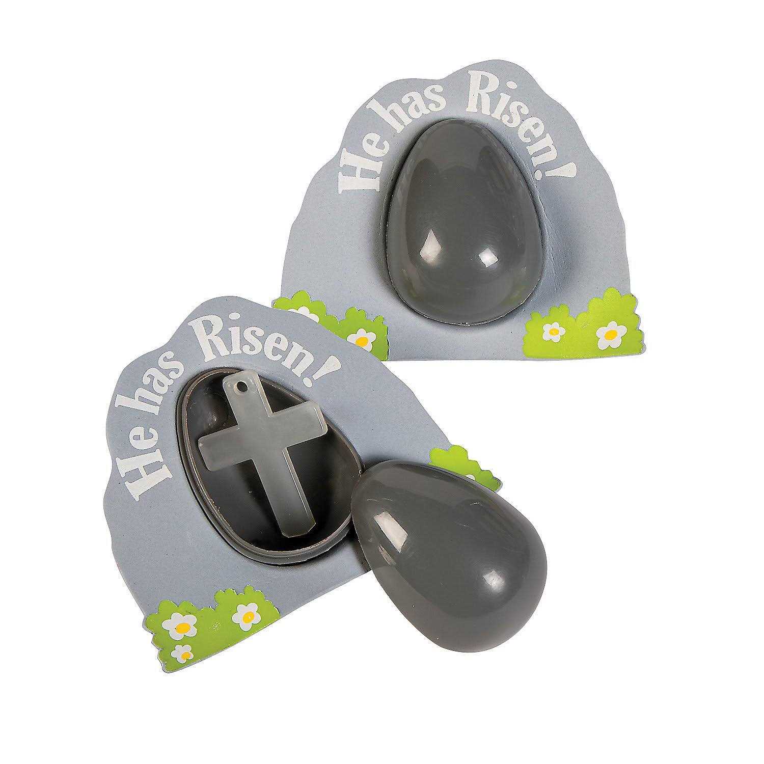 Glow-in-the-Dark He Has Risen Tomb Plastic Easter Eggs with Cross - Healthber