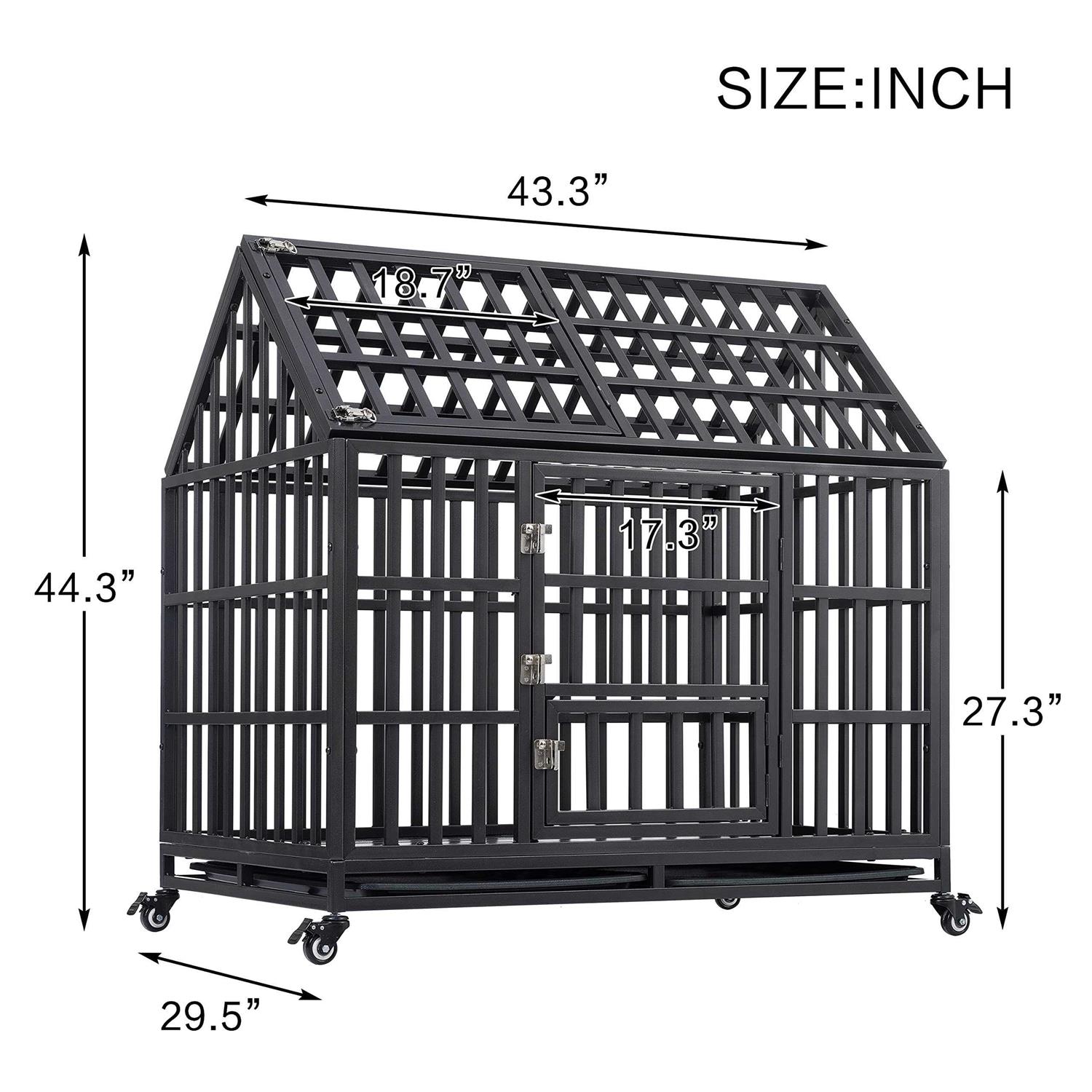 JINTANGLI Pet Heavy Duty Dog Crate for Large Medium Dogs, Metal Pet Cage Kennel Crate Roof Strong Playpen with Sturdy Latches and 4 Lockable Wheels - Healthber