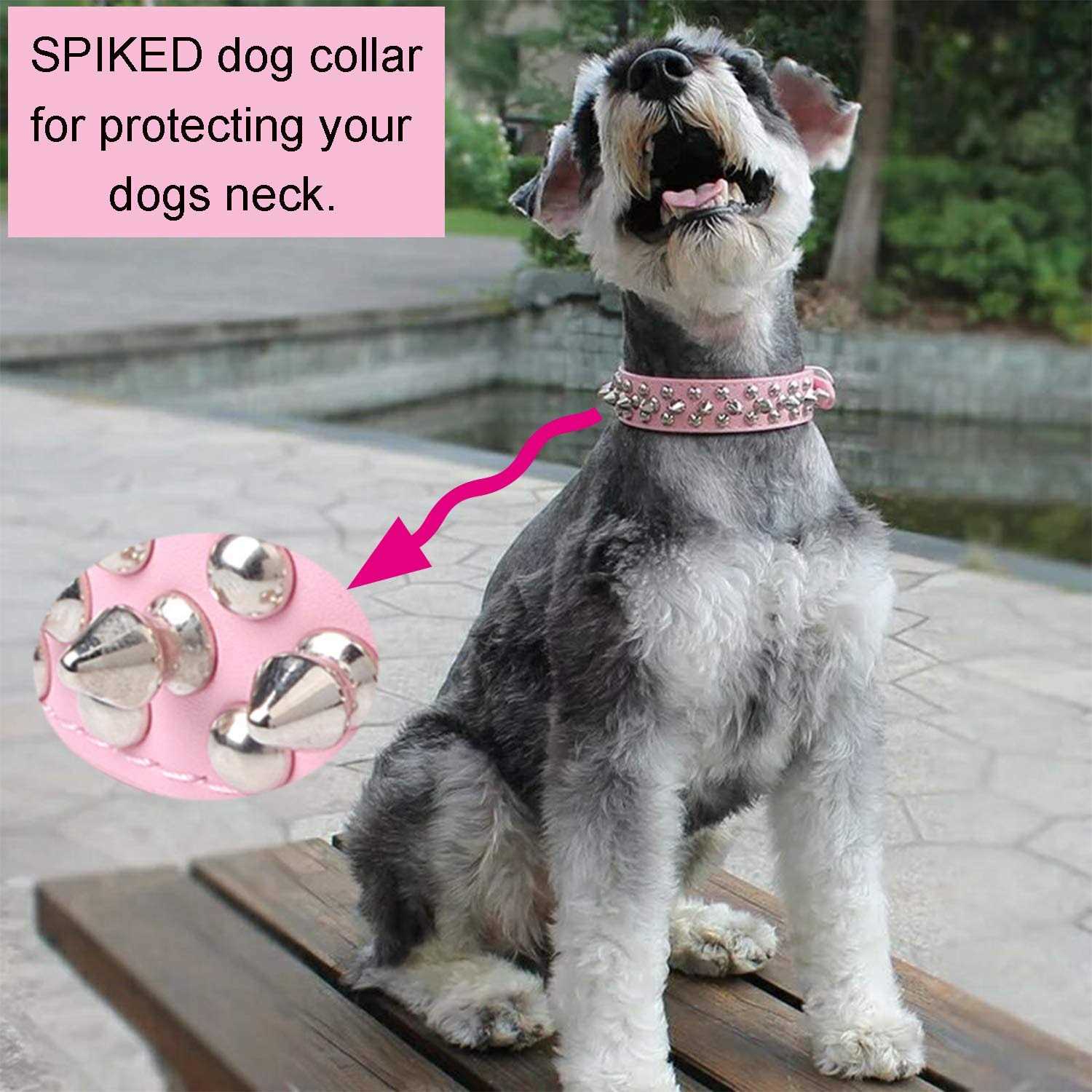 Teemerryca Adjustable Leather Spiked Studded Dog Collars with a Squeak Ball Gift for Small Medium Large Pets Like Cats/Pit Bull/Bulldog - Healthber