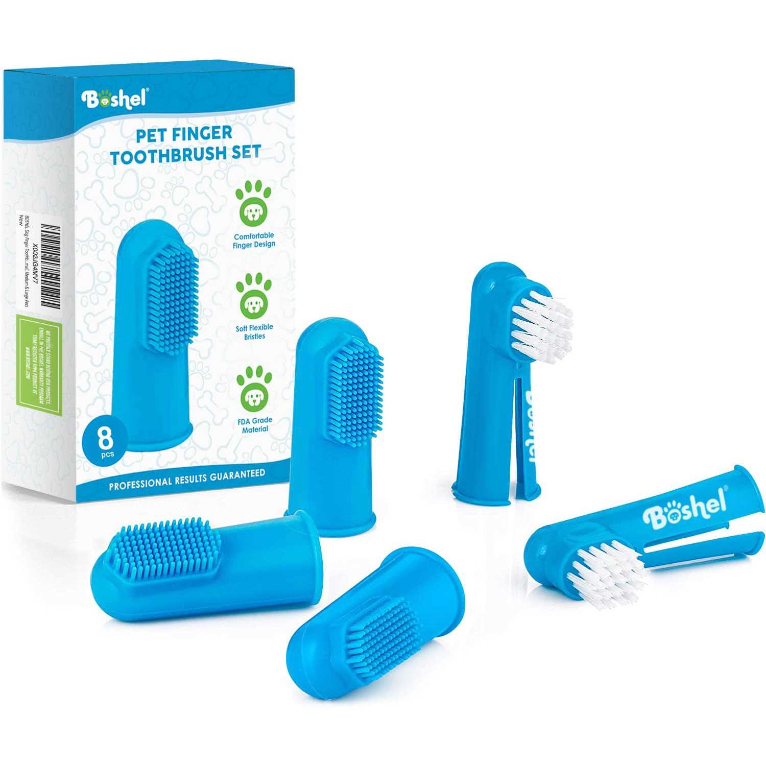 BOSHEL 8 Pc Finger Toothbrush for Dogs Dog Toothbrush Kit Includes 6 Silicone Bristle + 2 Nylon Bristle Dog Finger Toothbrushes - Healthber