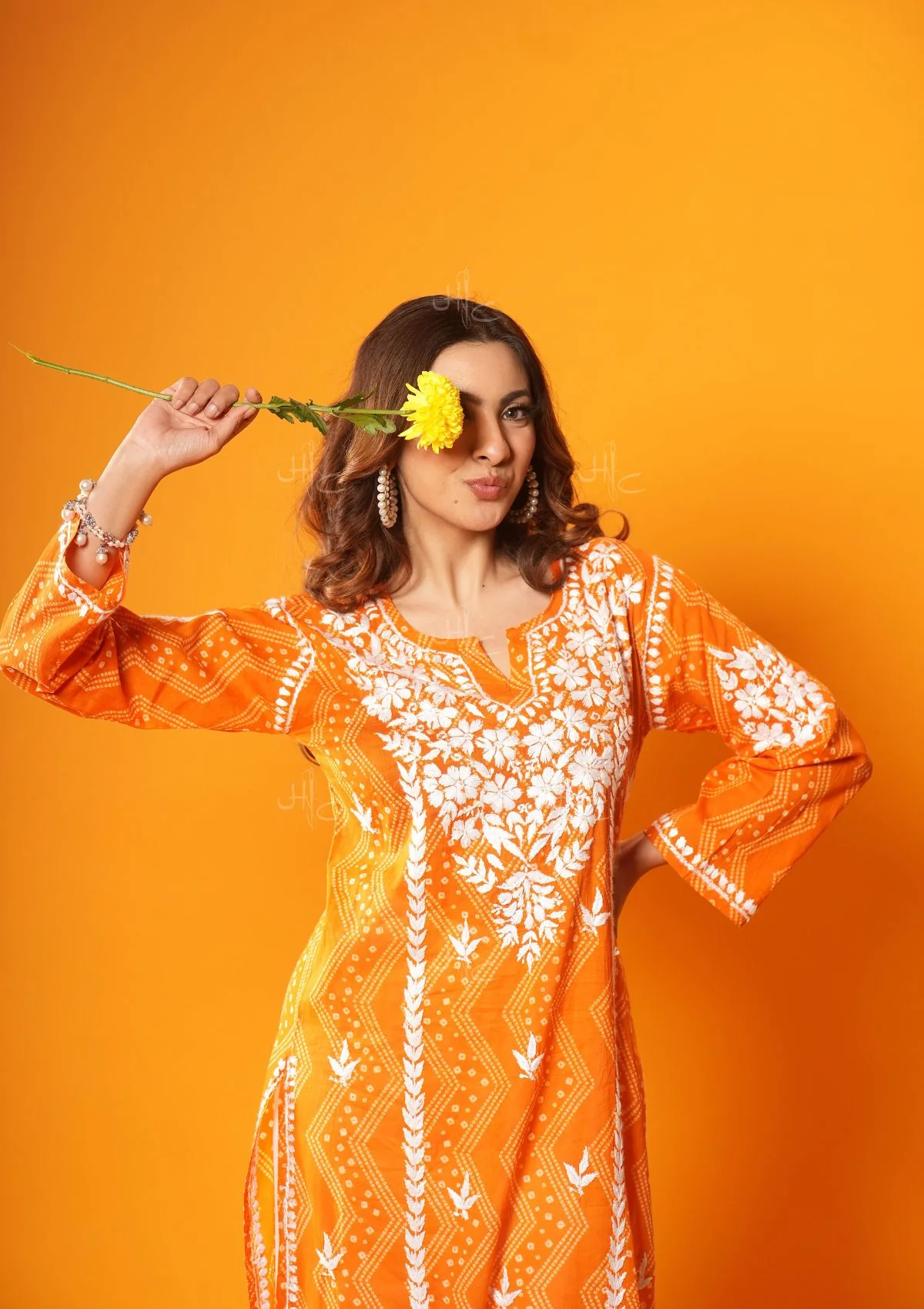 HOC Jugni Chikankari Printed Mulmul Straight Kurta - Healthber