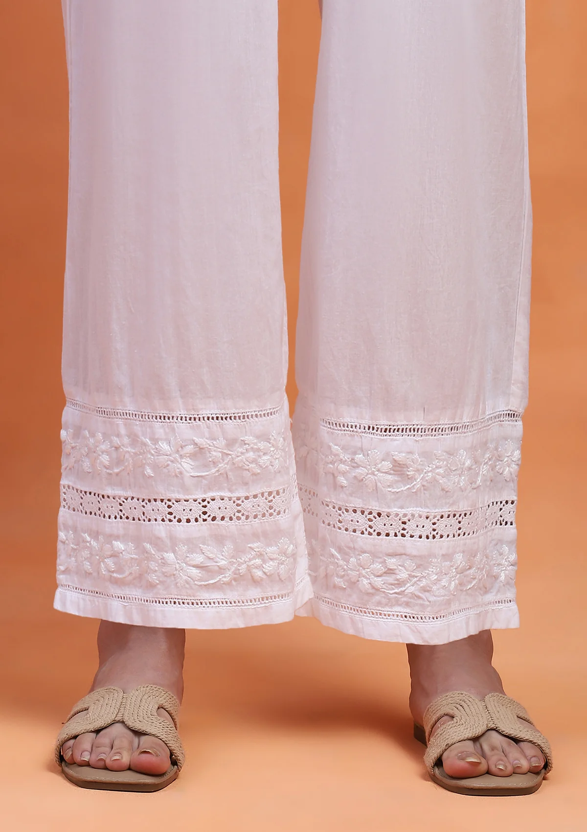 HOC Cotton Chikankari Solid Women's Palazzo - White - Healthber