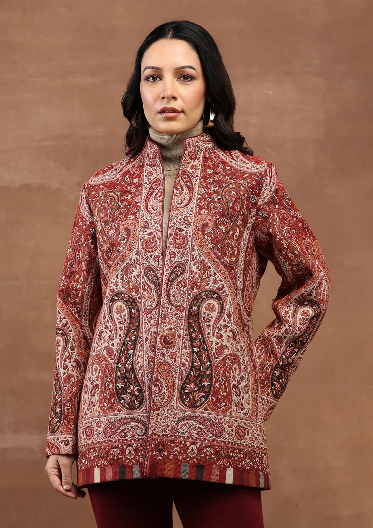 HOC Kashmiri Wool Kani Weave Women's Jacket-Maroon - Healthber